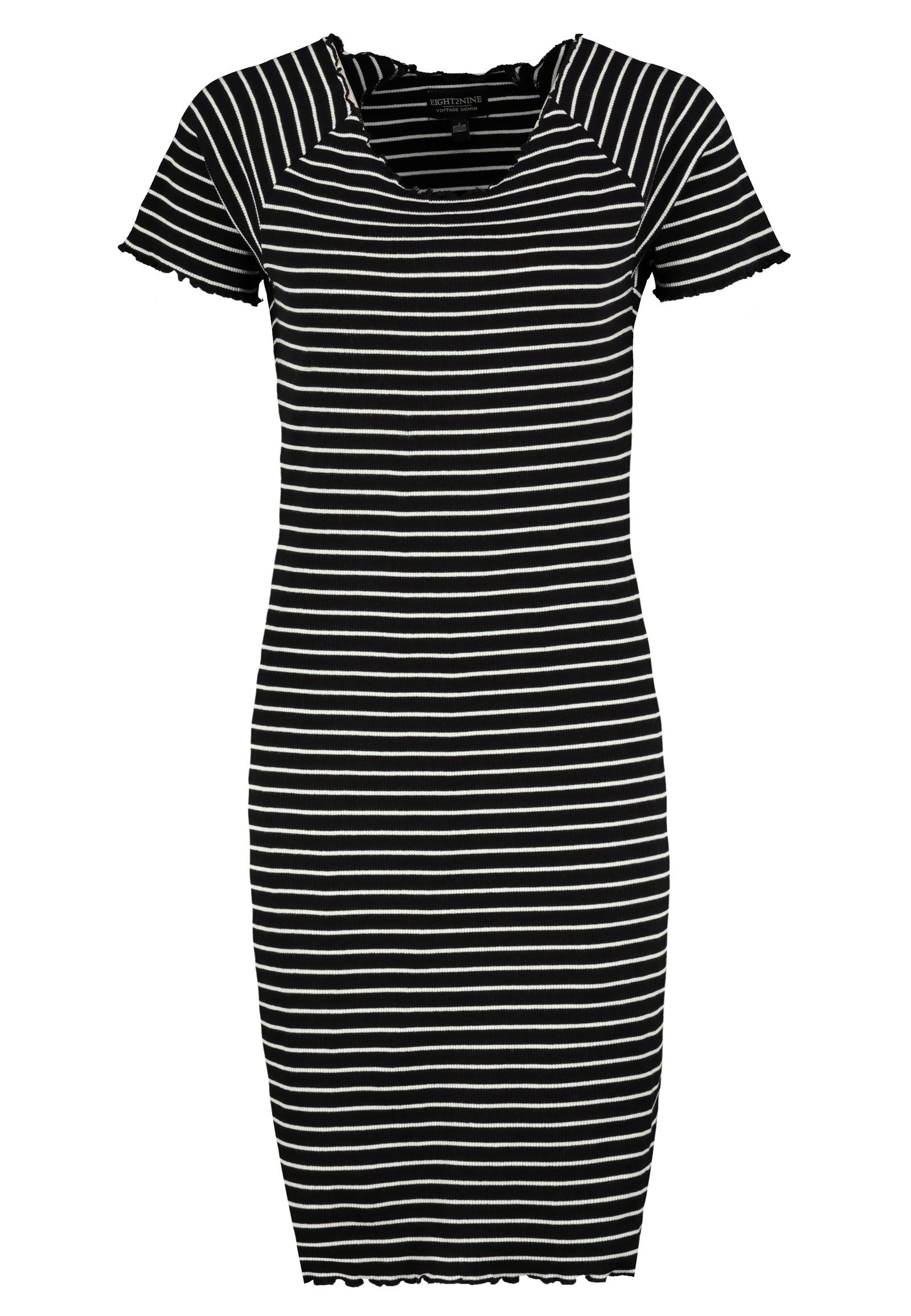 Eight2Nine Sommerkleid Damen Kurzes Shirtkleid mit Streifen Rippstrickkleid, figurbetont, gestreift