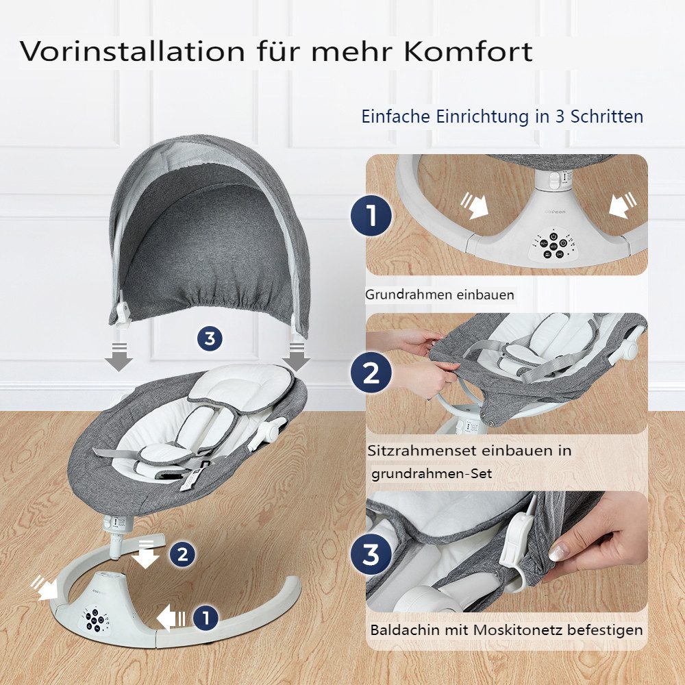 Insma Baby Swing 5-Speed ​​Electric Bluetooth Baby Bouncer, with 10 Songs and Remote Control