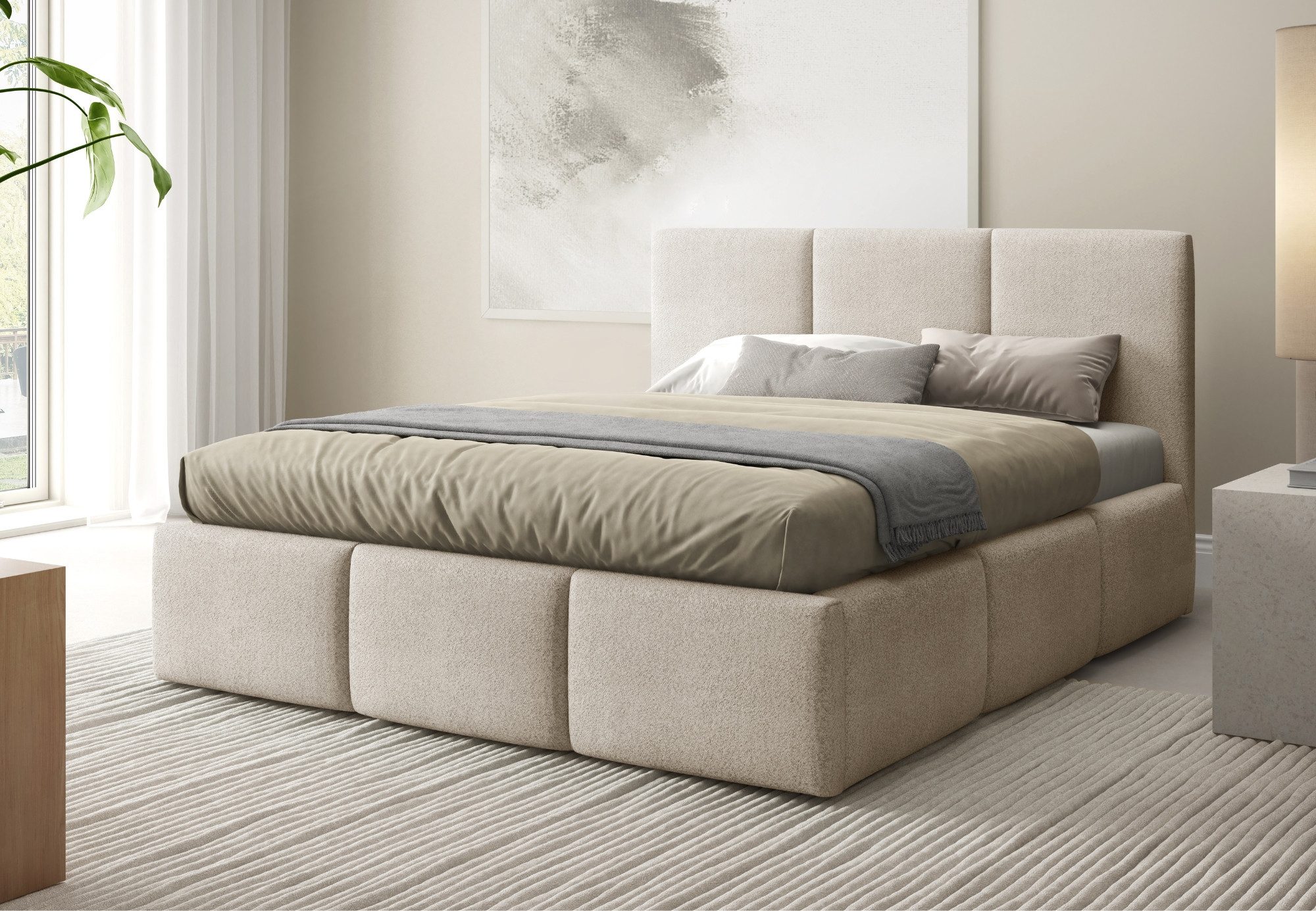 Home Collective Polsterbett Bett mit Stauraum Doppelbett Bettgestell mit Lattenrost (Größen: 140x200, 160x200, 180x200), weich gepolstert modernes Design Hellbeige