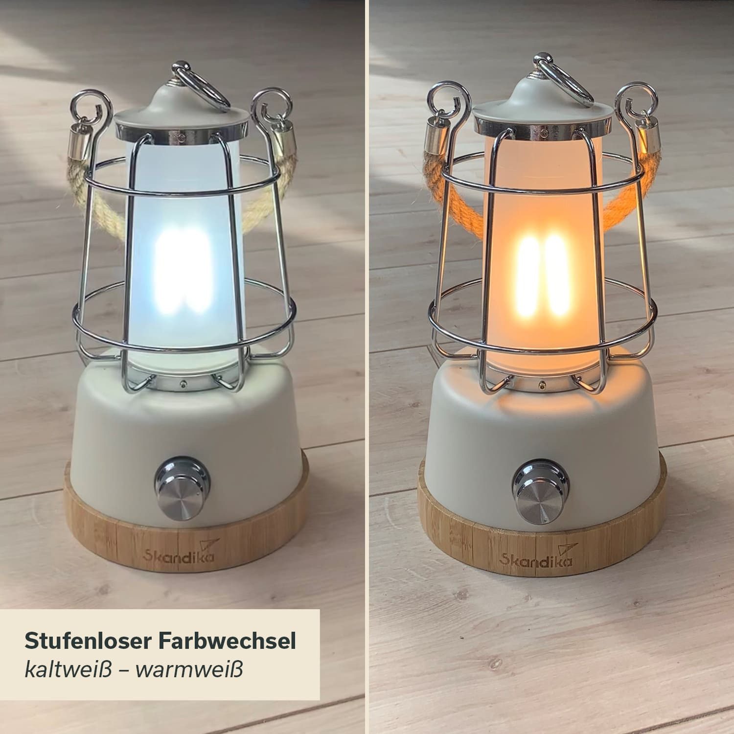 Skandika LED Gartenleuchte Campinglampe Kiruna aufladbar mit Powerbank 5000 mAh, USB, Retro Outdoor Lampe, stufenlos dimmbar, kabellos, 75h Leuchtzeit, Akku