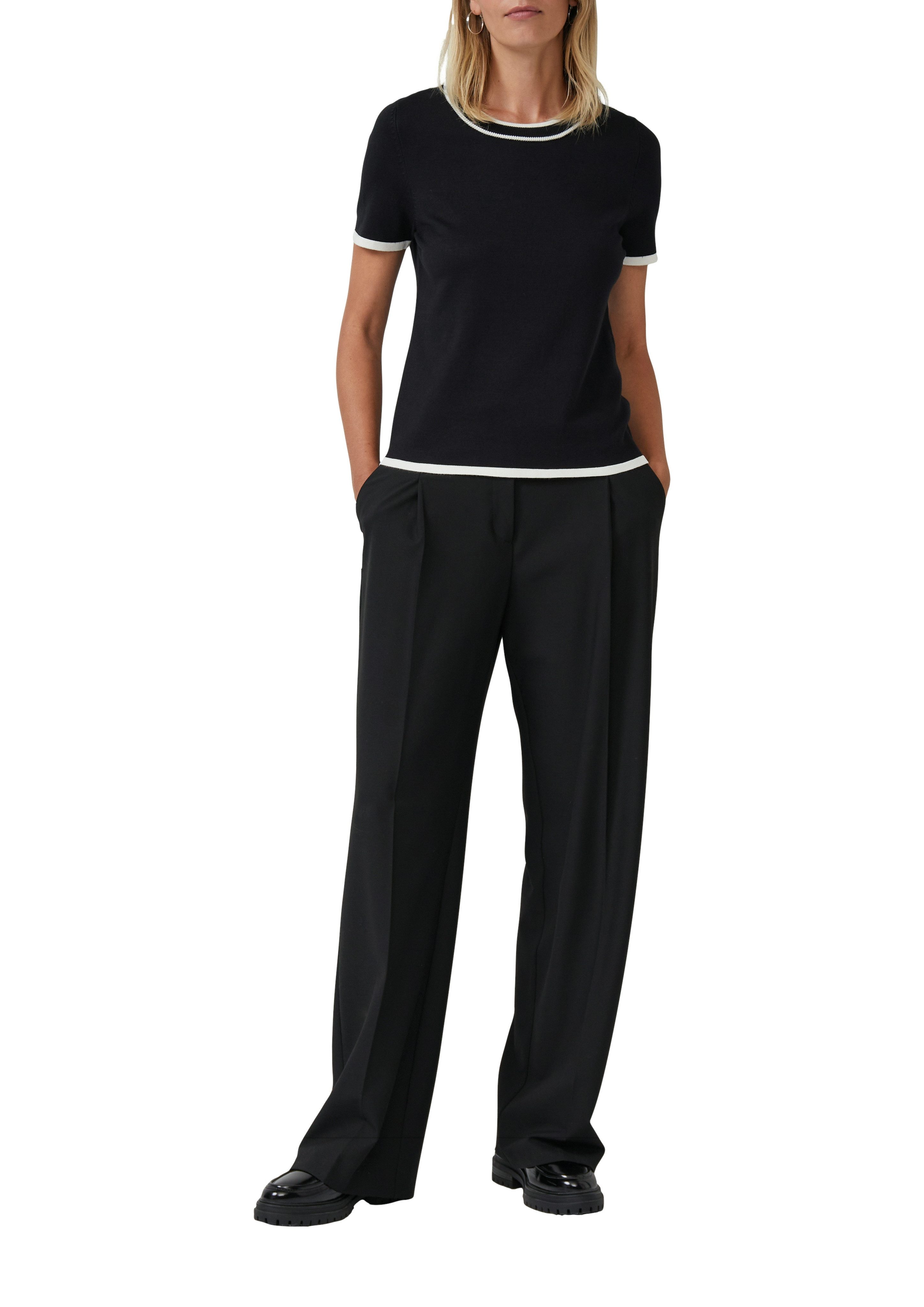 s.Oliver BLACK LABEL Kurzarmpullover Feinstrick, Rundhals mit kontrastfarbe günstig online kaufen