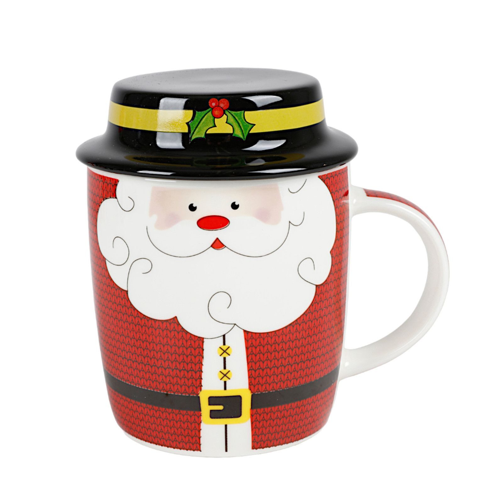 BURI Tasse Weihnachtsbecher mit Deckel Porzellan 330ml Kaffeebecher Kaffeetasse, Porzellan