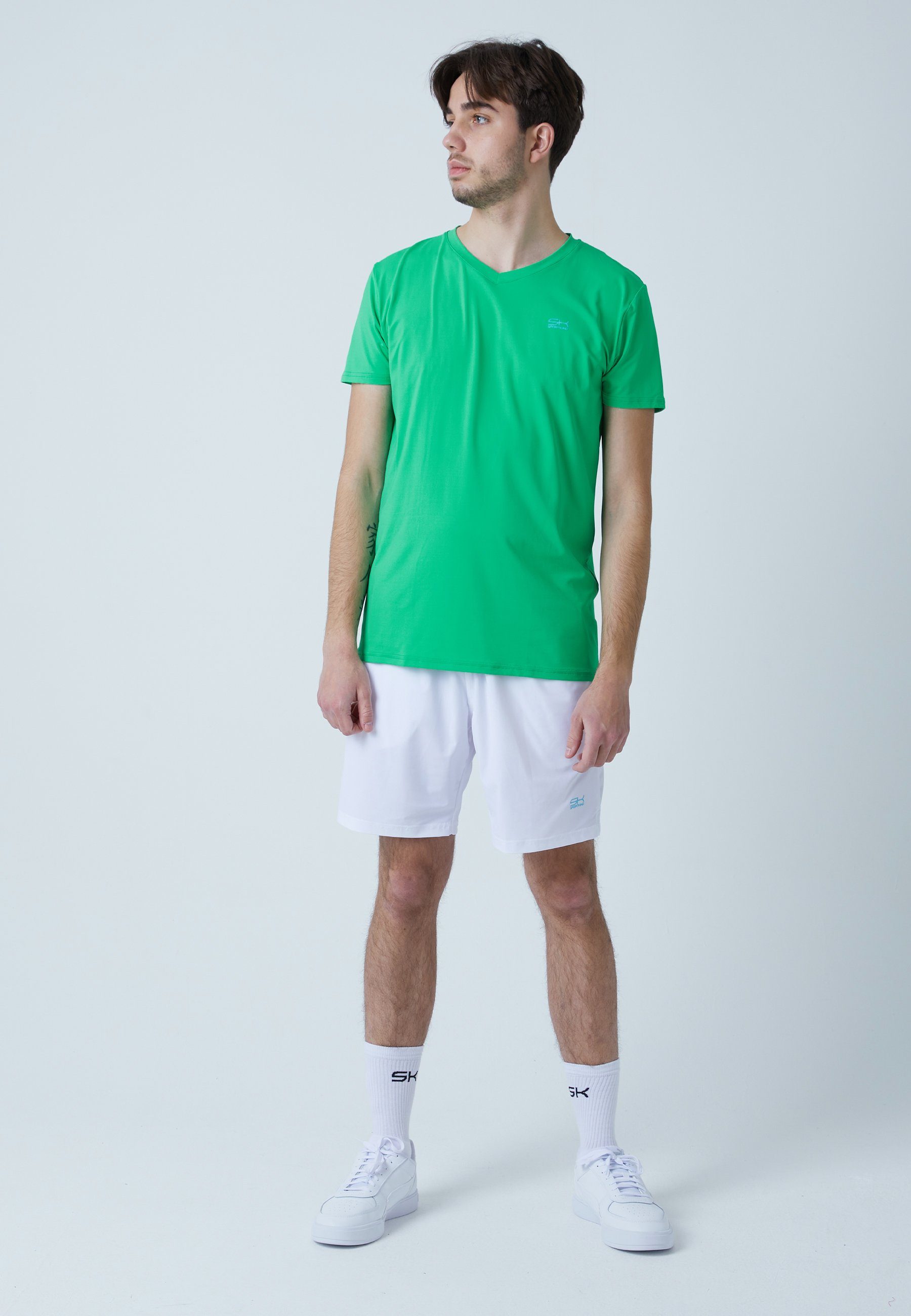 SPORTKIND Funktionsshirt Tennis T-Shirt V-Ausschnitt Herren & Jungen grün
