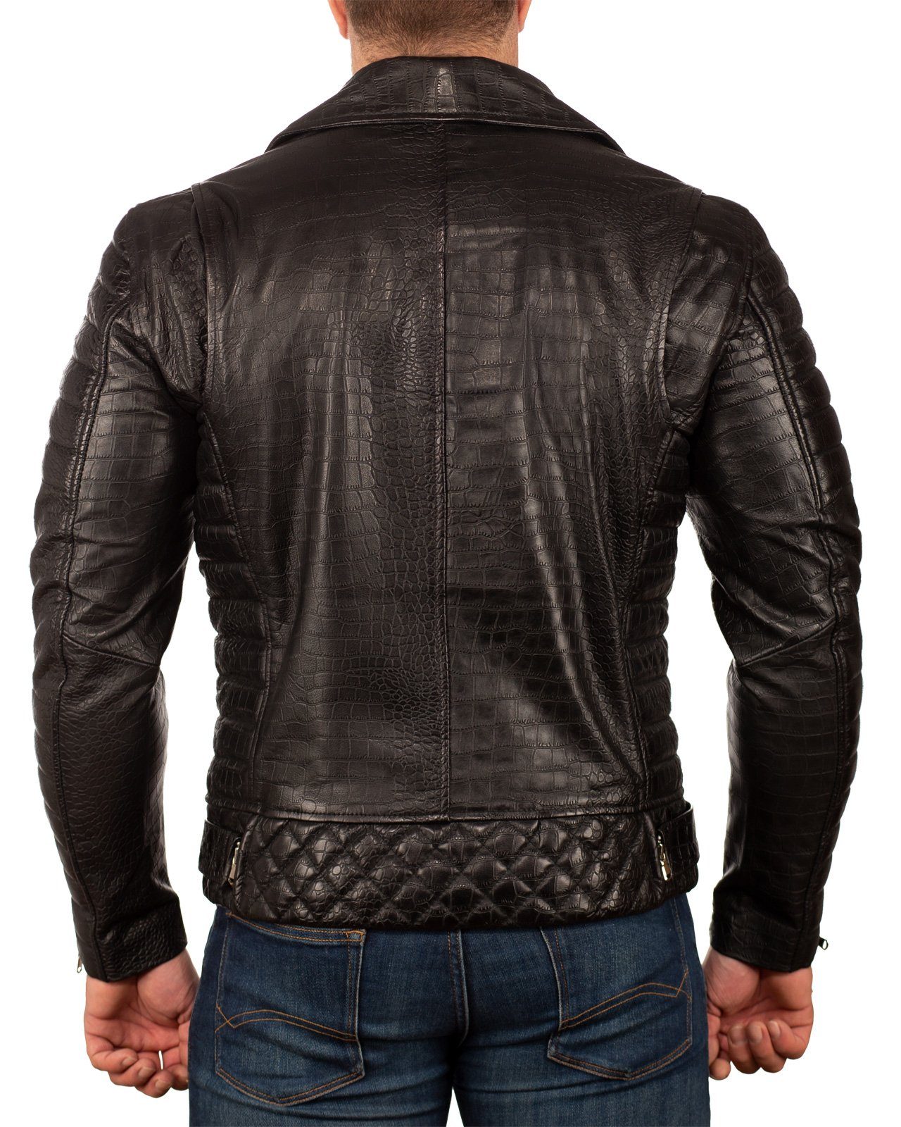 Reichstadt Lederjacke Herren Regular Fit Bikerjacke Crocodile Black 3XL 20R günstig online kaufen
