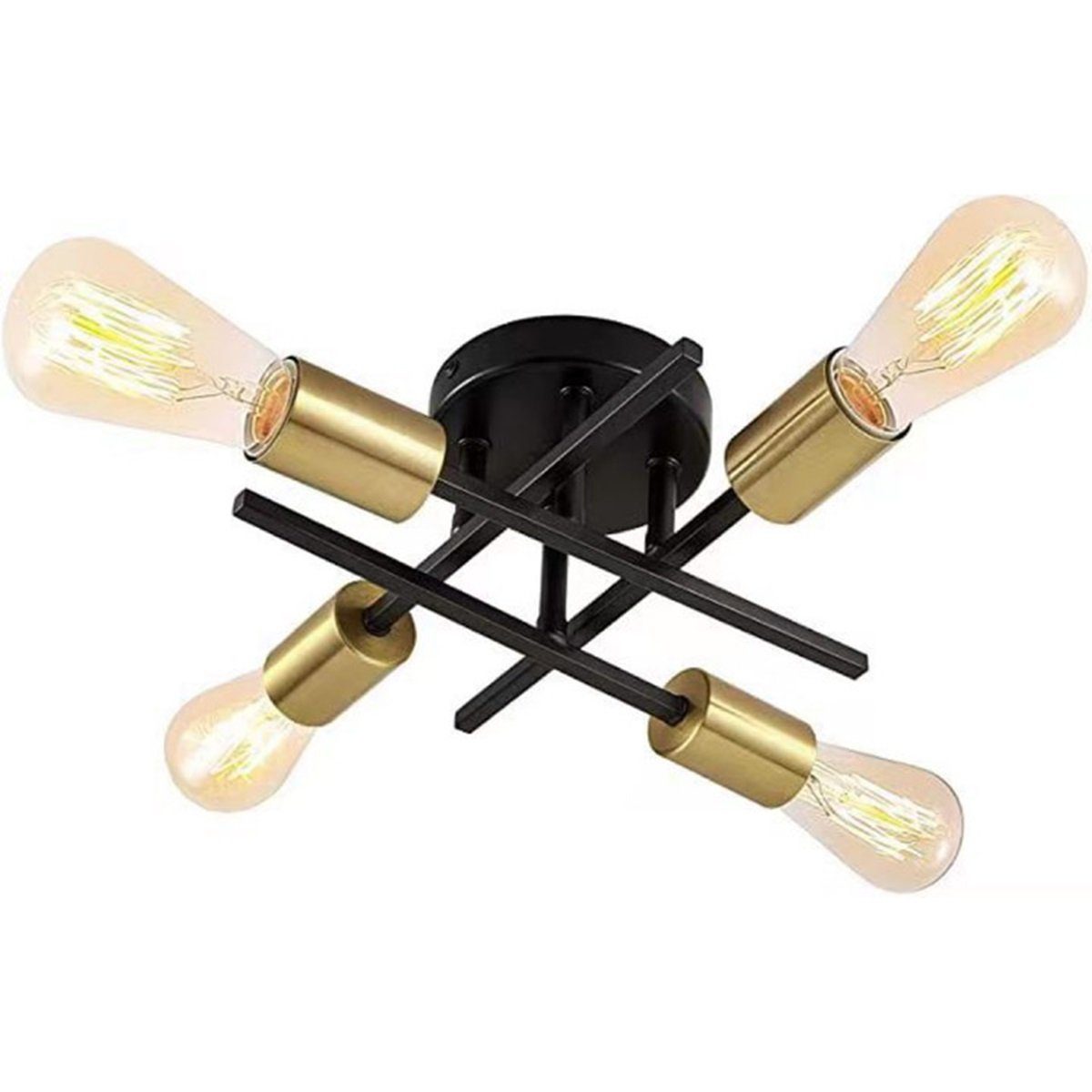 DOPWii Kronleuchter 4 Glühbirne Deckenlampe,Industrieleuchten,E27,Ohne Lichtquelle Schwarz+Gold