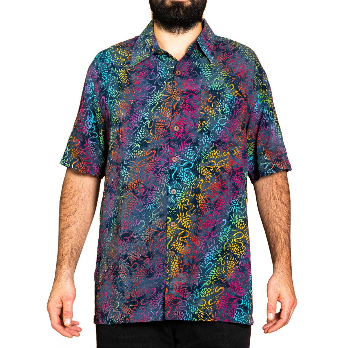 PANASIAM Kurzarmhemd Kurzarmhemd mit Kragen Wachsbatik Herren Hemd in lebendigen Mustern und leuchtenden Farben langlebiges Sommerhemd Freizeithemd