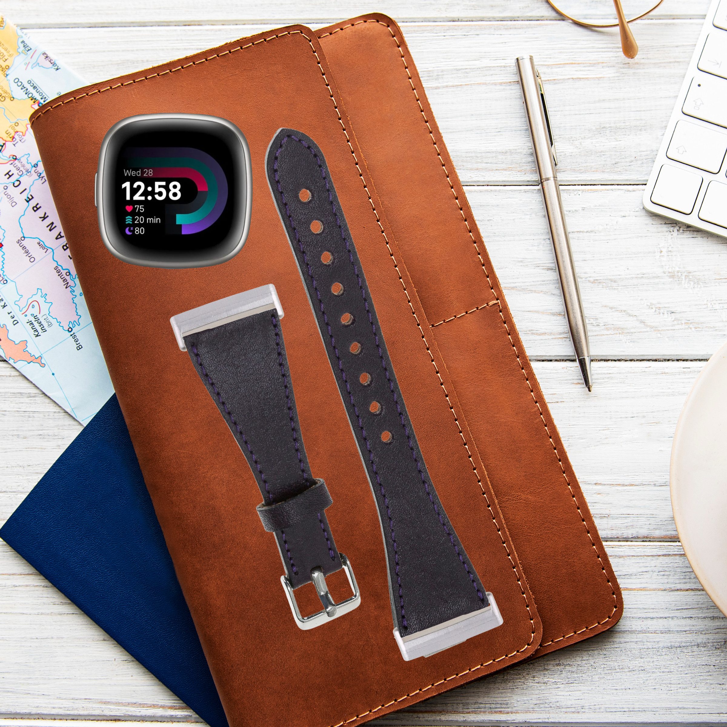 Uhrenarmband Fitbit Versa 4 / 3 / Sense / Sense 2 Leder Smart Uhrenarmband