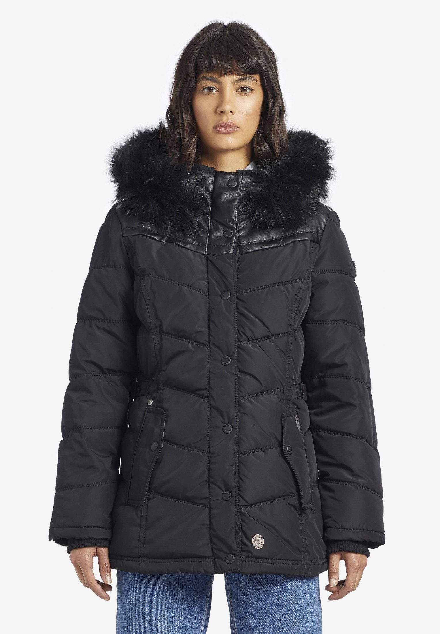 khujo Damen Winterjacke WINSEN II warme Steppjacke abnehmbare Kapuze Kunstfell