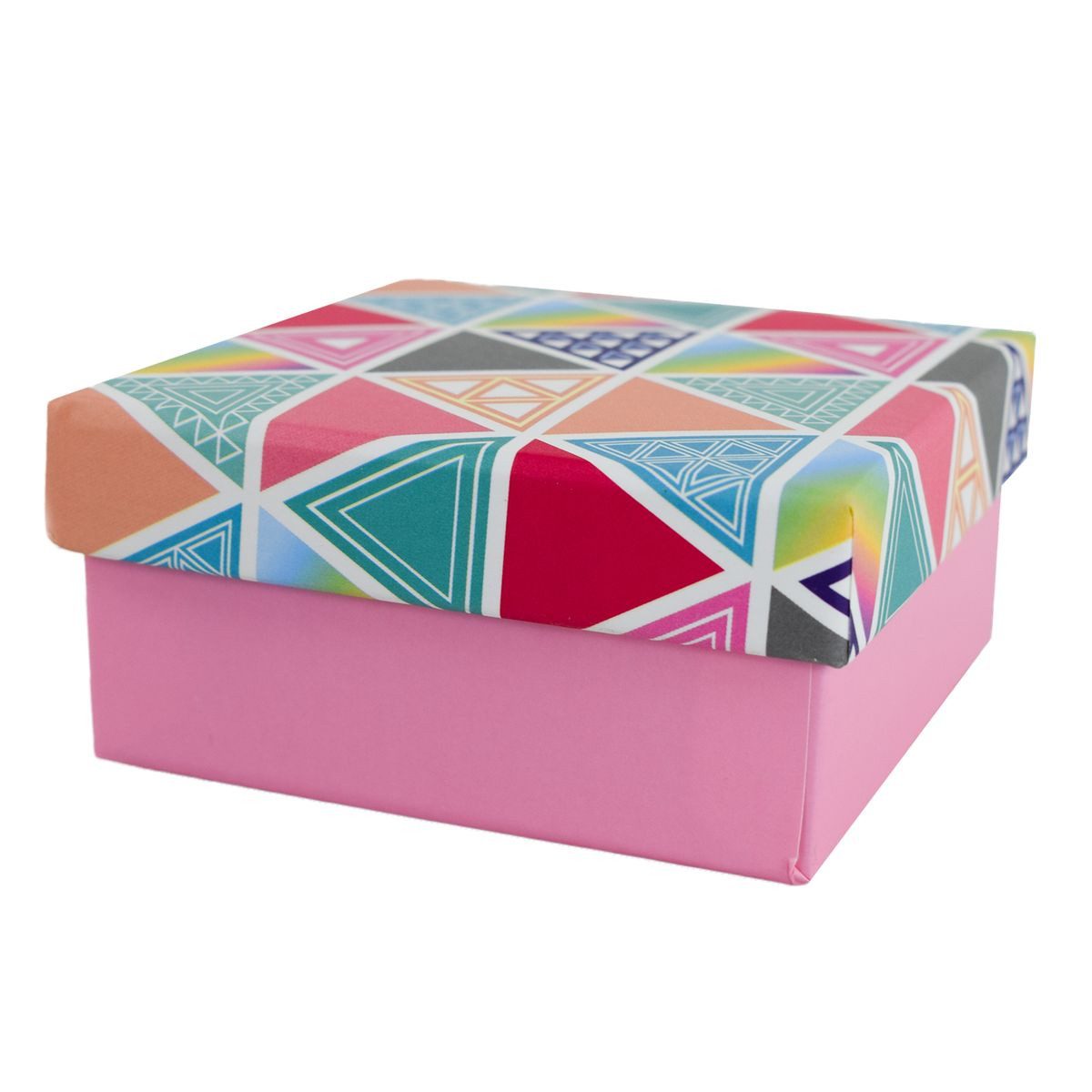 Out of the Blue Stapelbox Geschenkkarton in verschiedenen Größen rosa mit Dreiecken, mit abnehmbaren Deckel