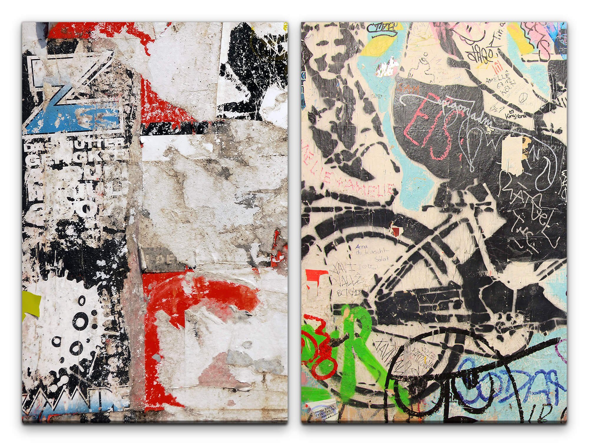 Leinwandbild 2 Bilder je 60x90cm Street Art Wand Graffiti Chaotisch Bunt Grungy Cool