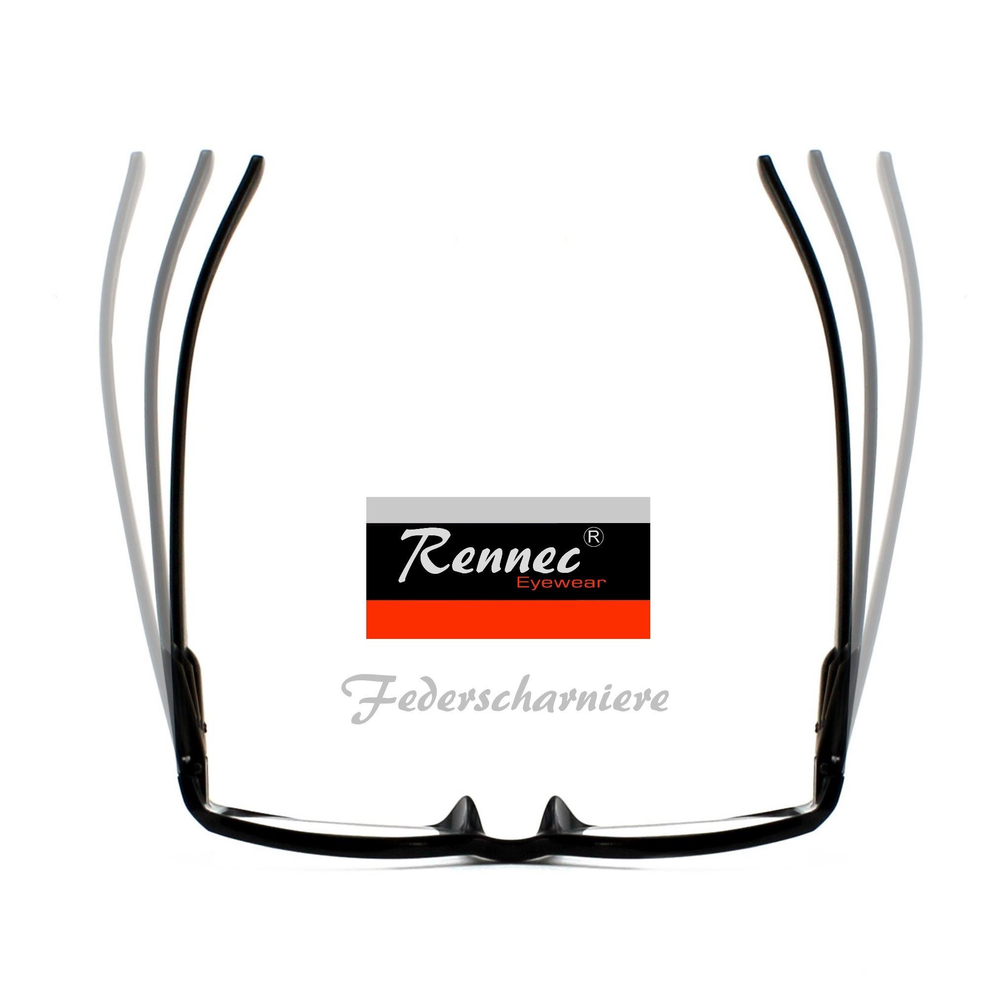 Rennec Sonnenbrille (Brille Edelstahl mit Brillenbeutel) kleine schmale Brille Randlos mit lila getönten Gläsern