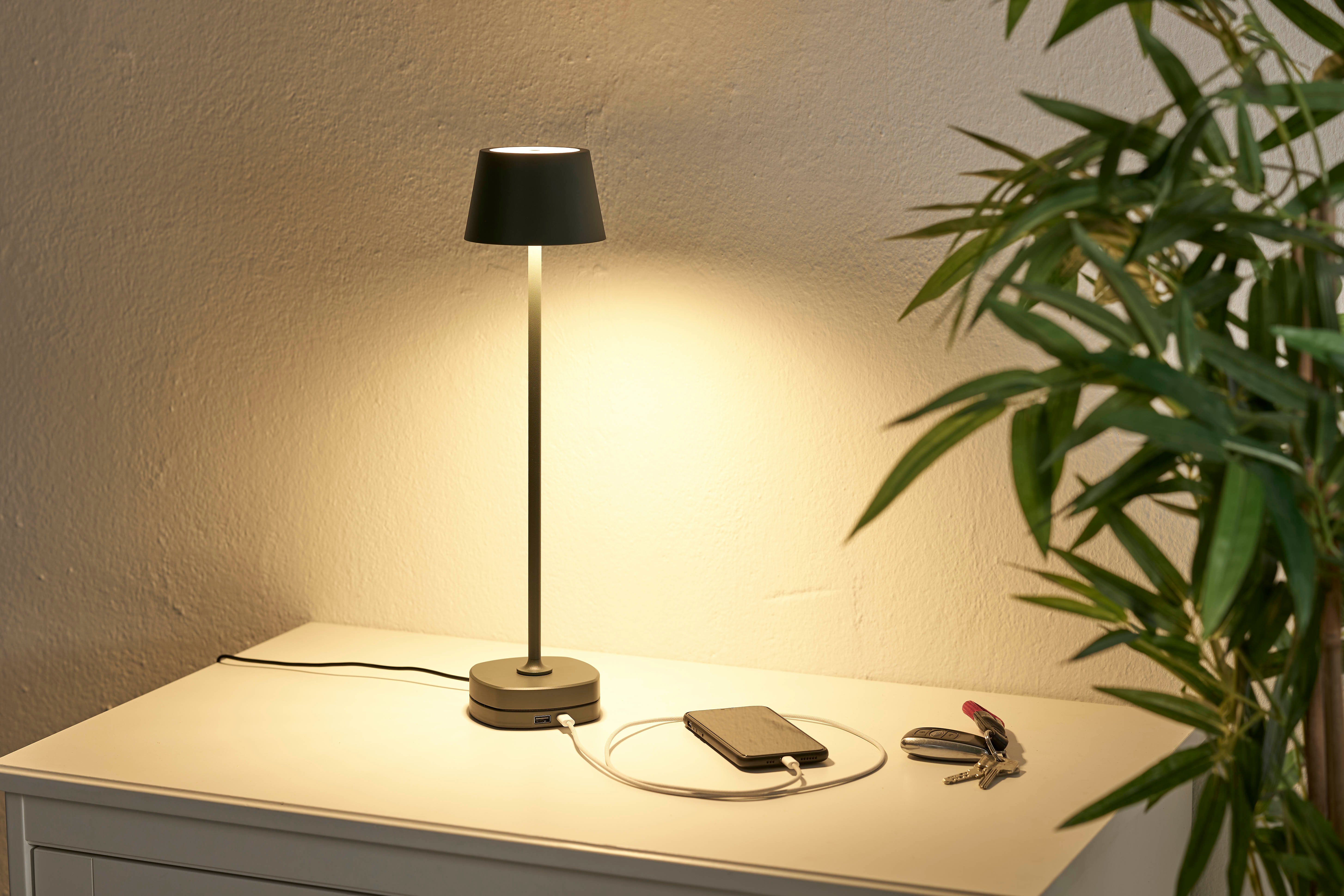 Akku dimmbar mit LED warmweiße Tischleuchte Ladestation Northpoint grau hoch max. 45cm Tischlampe