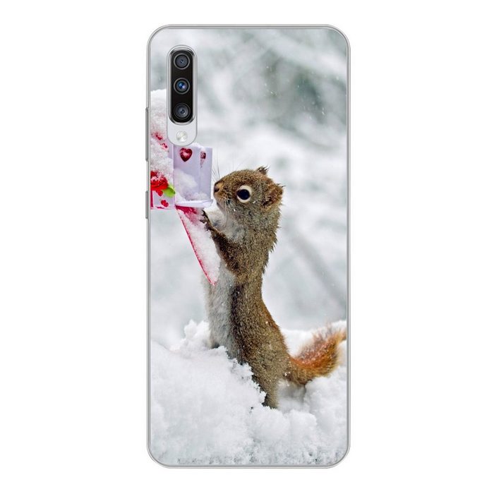 MuchoWow Handyhülle Eichhörnchen - Briefkasten - Schnee - Winter Phone Case Handyhülle Samsung Galaxy A70 Silikon Schutzhülle