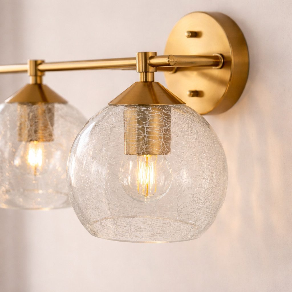 Tribesigns Wandleuchte Spiegelleuchte, 3-flammig Crackle Glas Badezimmer-Wandleuchte, LED wechselbar, mit E27 Fassung, für Flur Wohnzimmer, Inklusive Leuchtmittel