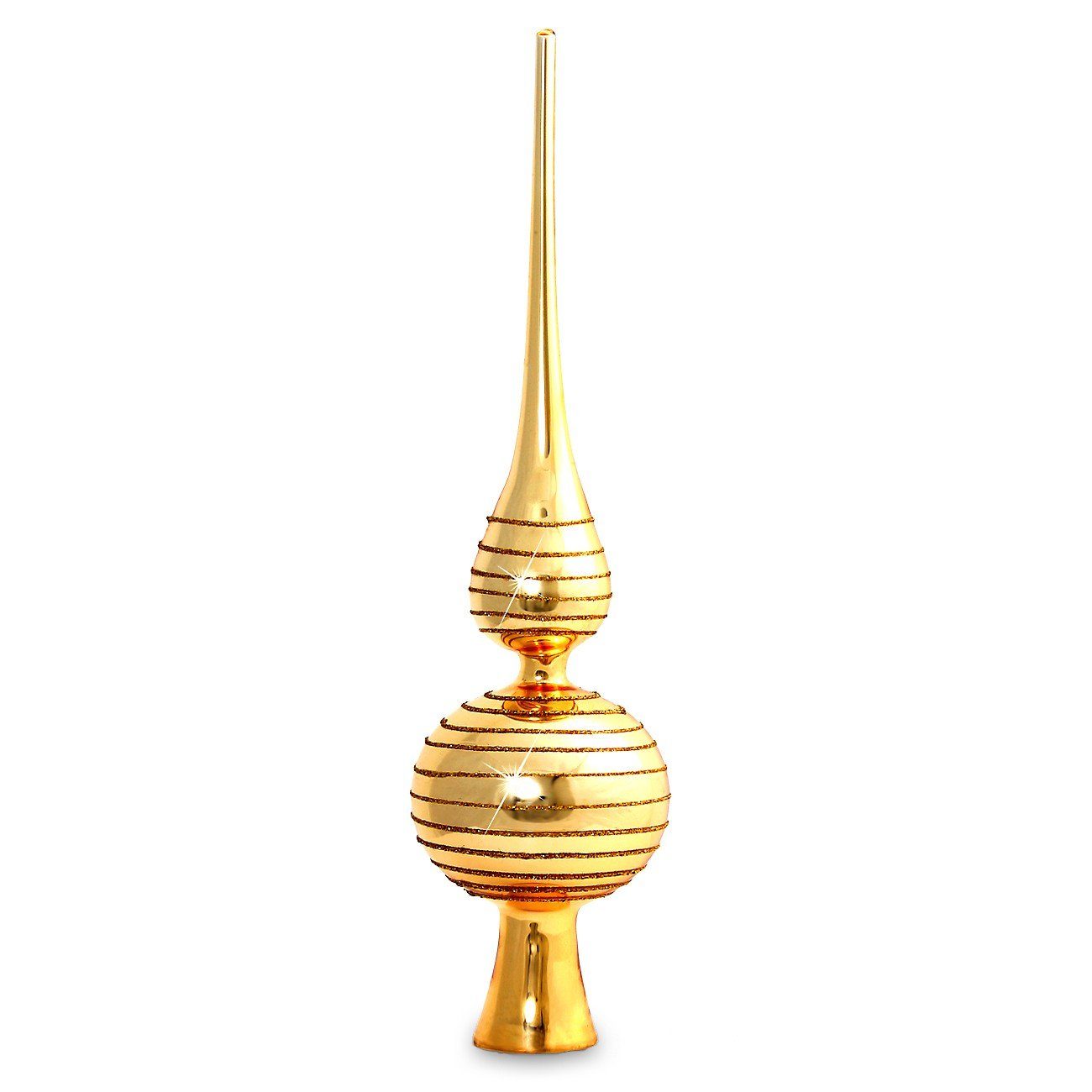 Christbaumspitze H:29cm Glitterdekor / Klassische SIKORA mit Glas Christbaumspitze gold aus SP2G -