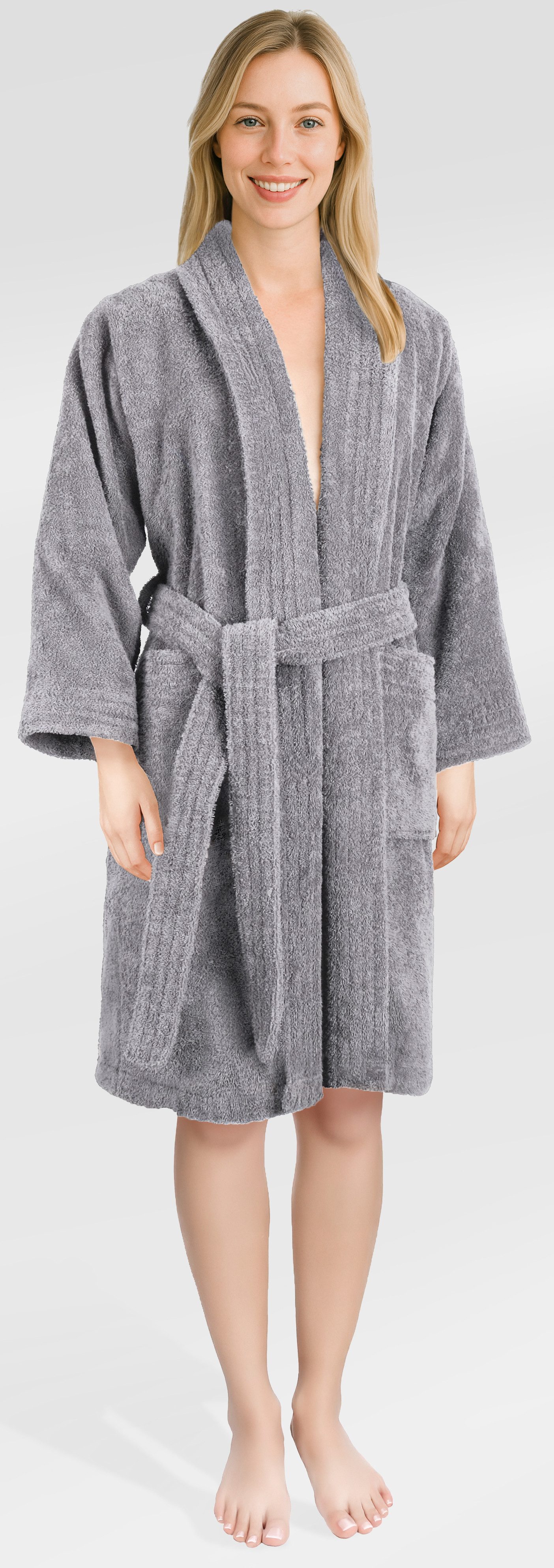 HAMMETEX Damenbademantel Ren, 100% Baumwolle, Langform, Baumwolle, Schalkragen, Gürtel, 380 g/m² Frottee Bademantel mit Taschen – Saugfähig & Weich