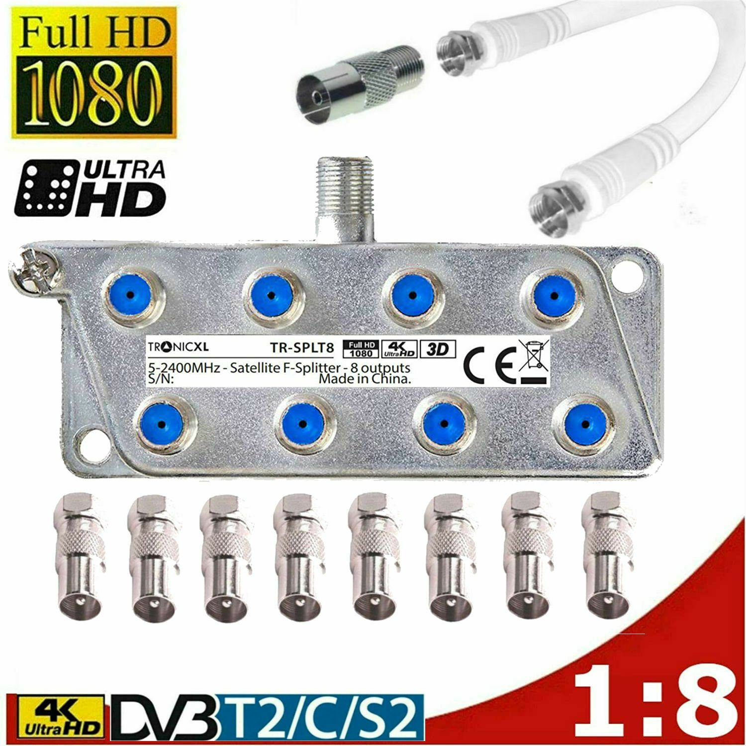 TronicXL SAT-Verteiler IEC Breitband Kabel Verteiler 8-fach TV Splitter DVB-T Kabelfernseh