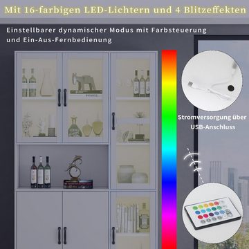 REDOM Vitrine Standvitrine mit LED und Glastüren (Vorratsschrank Luxus-Bücherregal mit LED-Licht, Standregale für Bücher)