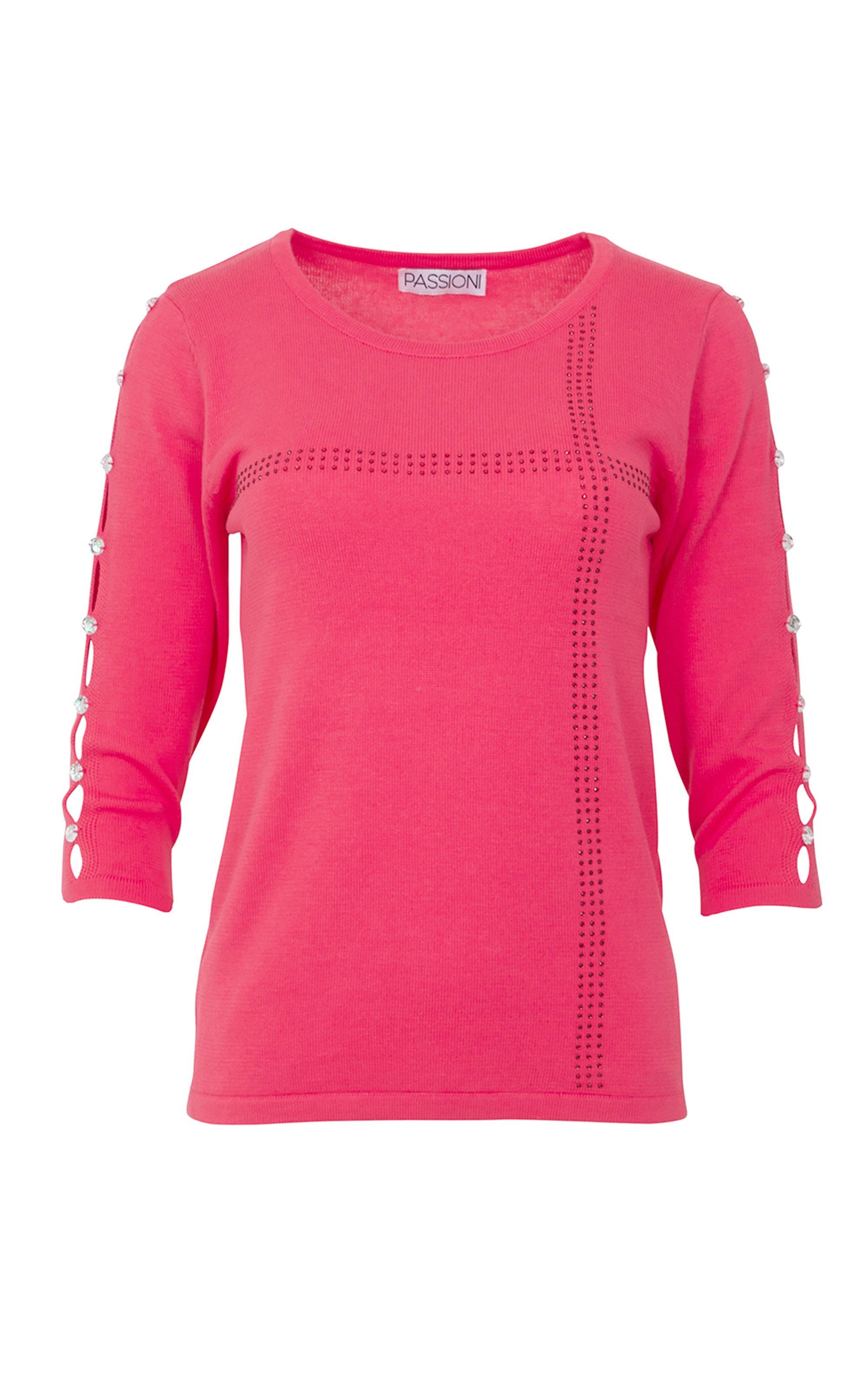 Passioni 3/4 Arm-Pullover mit Glitzerstreifen, Schlitzöffnungen am Arm günstig online kaufen
