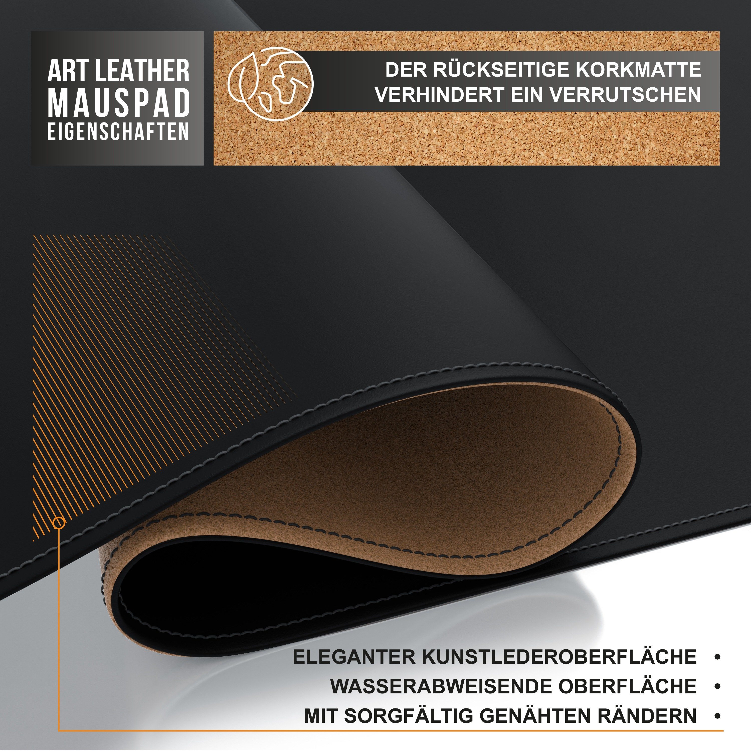 CSL Mauspad XXL Mousepad 800 x 400 x 3 mm, Tischunterlage, Elegante Leder Optik (1-St), rutschfest, abwaschbar, Geschwindigkeit & Präzision, schwarz – Bild 5 von 5