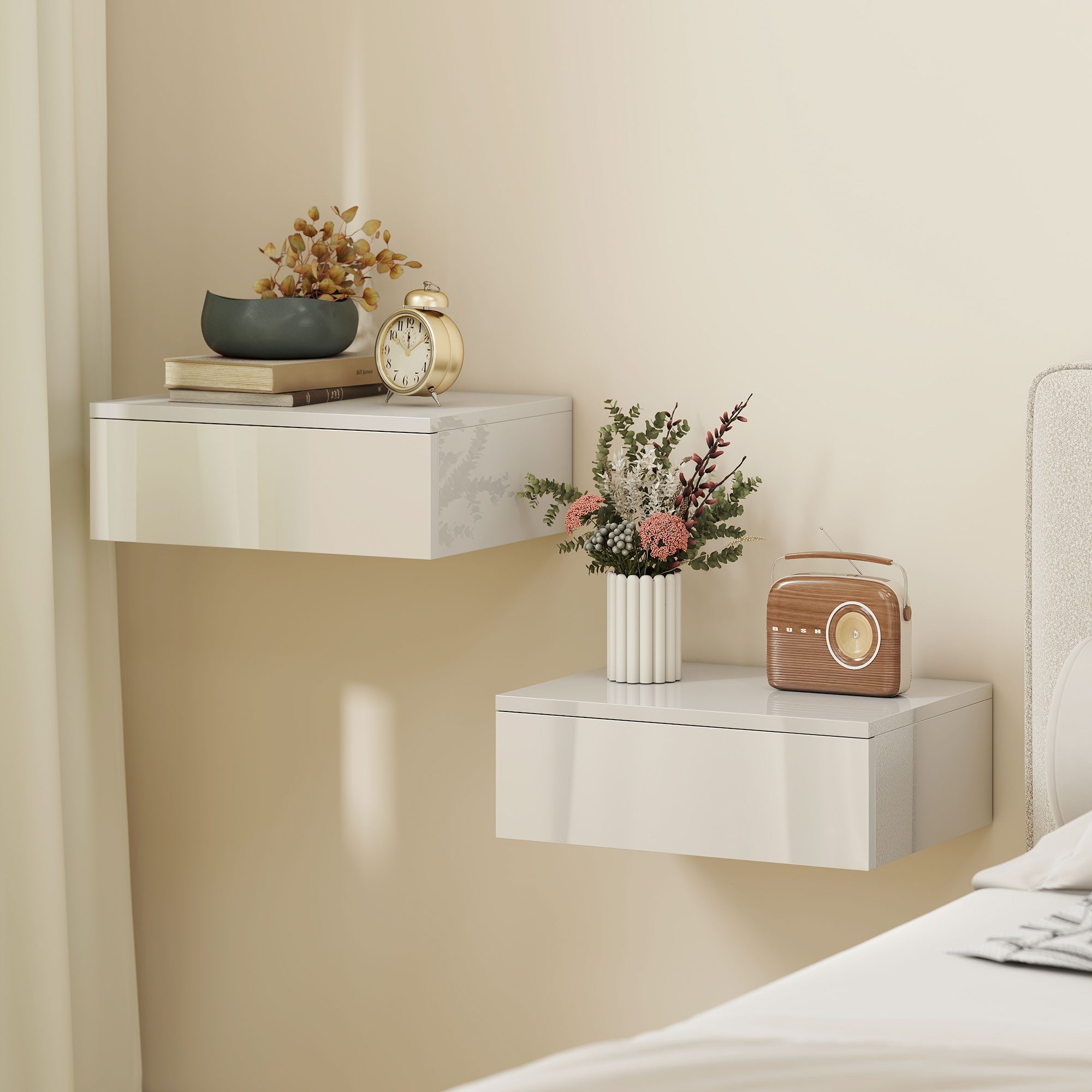 HOMCOM Nachttisch mit Schublade (schwebender Nachtschrank, 2-St., Nachtkäst günstig online kaufen