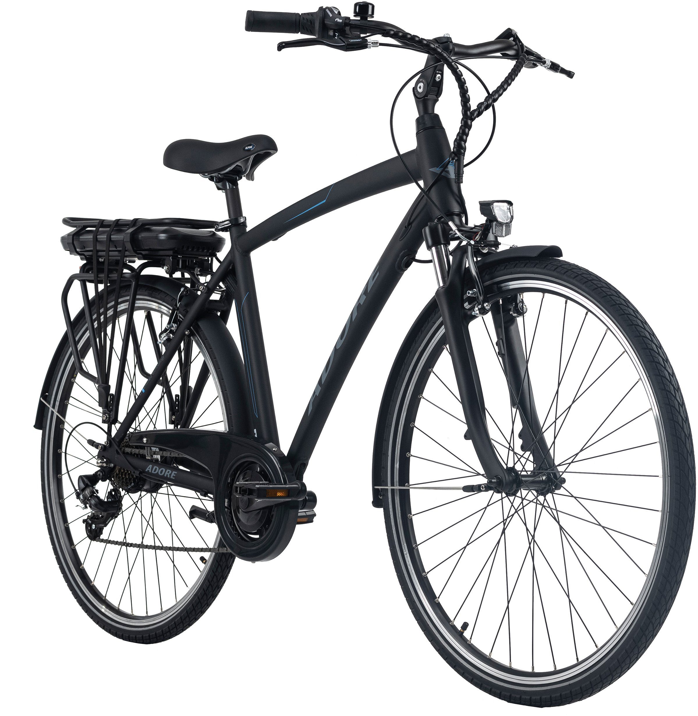 Adore E-Bike Trekkingrad Versailles, 7 Gang Shimano Tourney Schaltwerk, Kettenschaltung, Heckmotor, 374,4 Wh, Pedelec, Elektrofahrrad für Herren