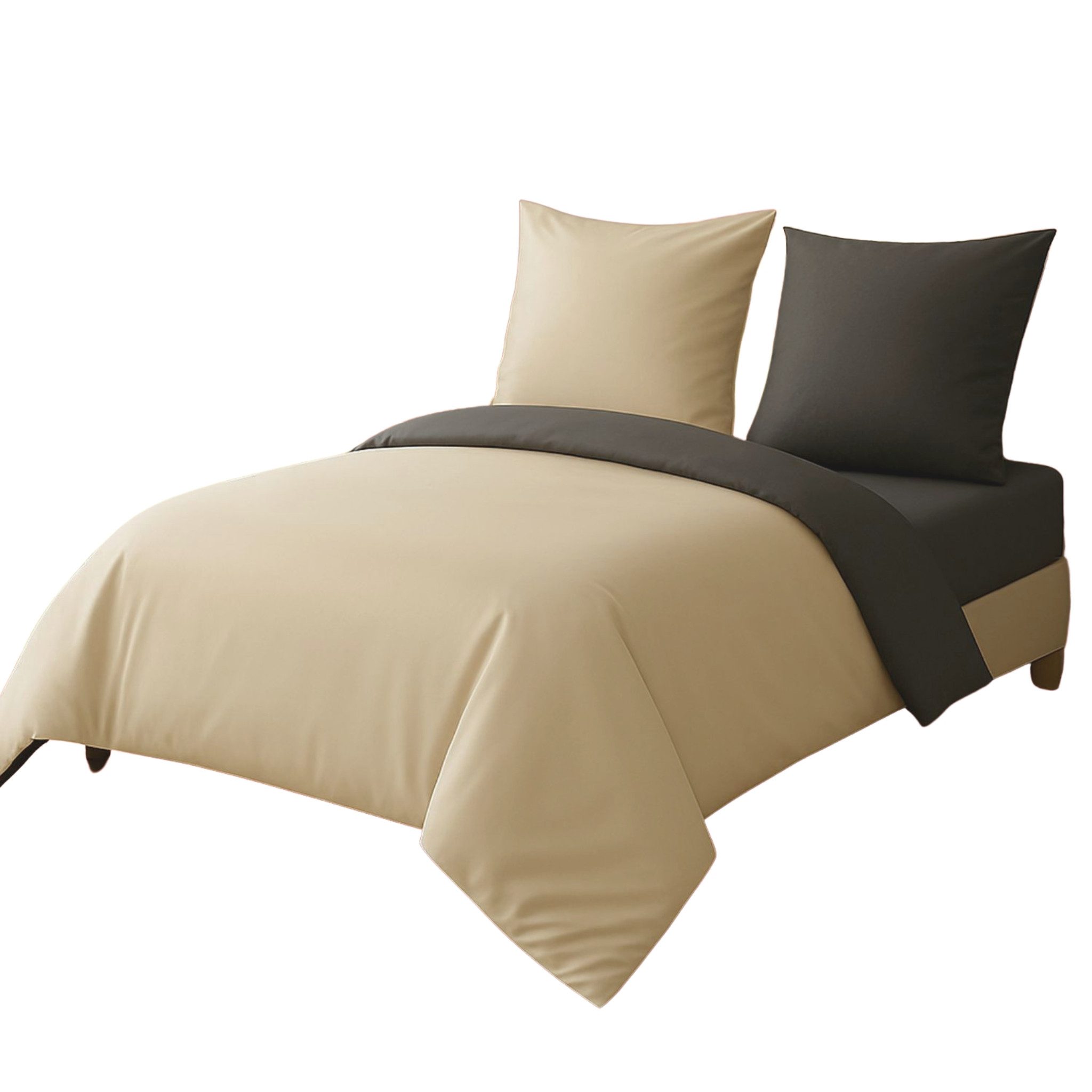 Leonado Vicenti Bettwäsche Luxus Satin-Bettwäsche aus 100 % Baumwolle, Satin, 2 teilig, Wendebettwäsche, hochwertig, dezenter Glanz, Unifarben, Anthrazit