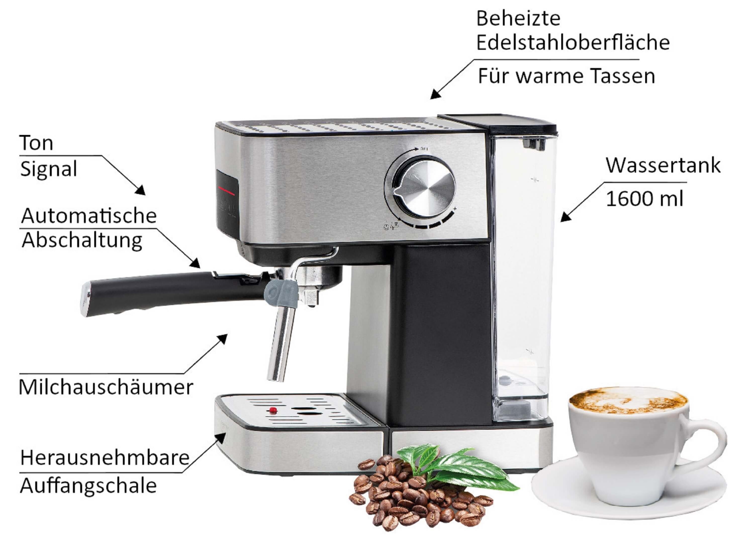 Camry Espressomaschine, Edelstahl, 15 bar, Milchaufschäumer
