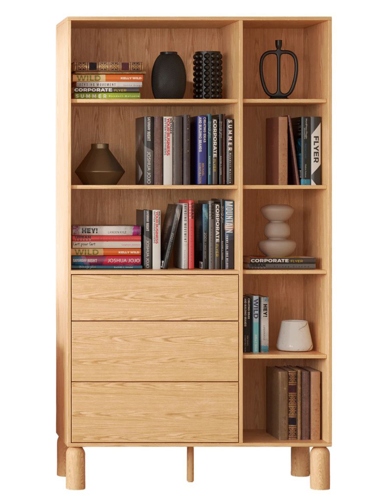 Compleo Bücherregal mit 3 Schubladen KARO, Elegant Design, Holzfüße