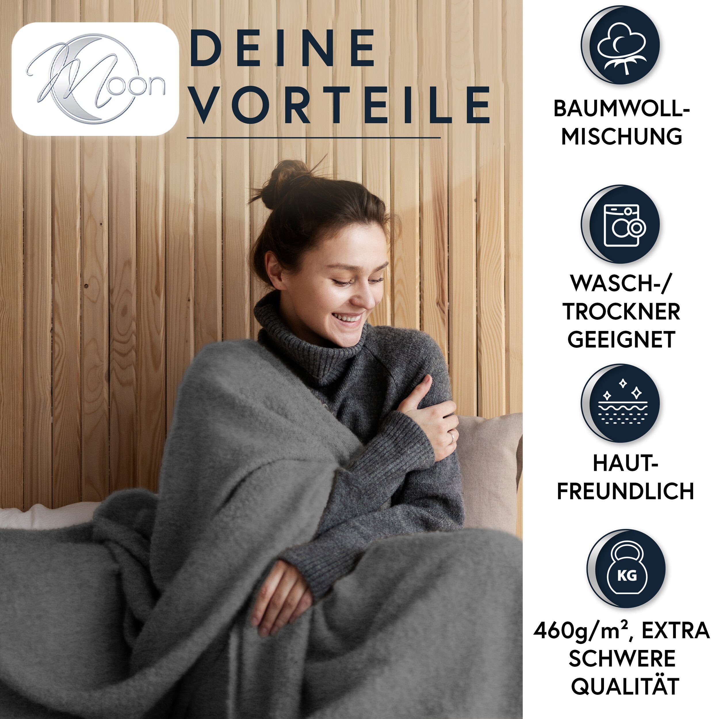 Wohndecke MOON Luxury Kuscheldecke, UNI Decke, ca. 150x200 cm, MOON Heimtextilien, mit geketteltem Rand