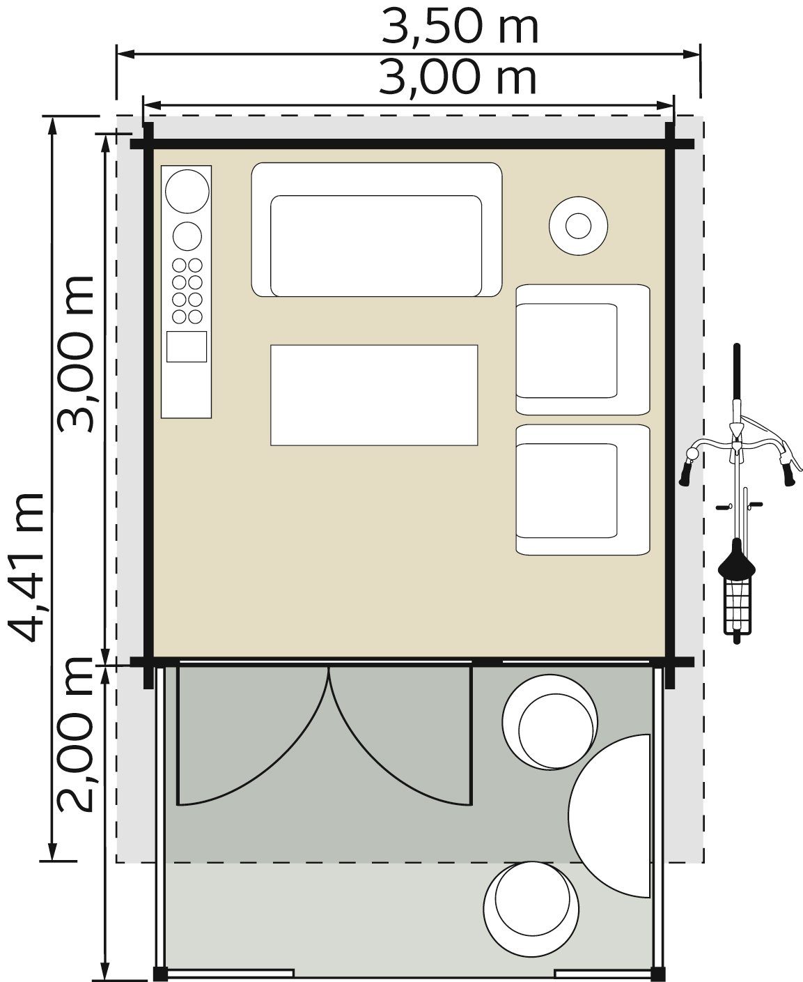BxT: Kallenberg (Set), Gartenhaus und 2, Vordach 340x443 Fußboden mit Terrasse, cm, KONIFERA
