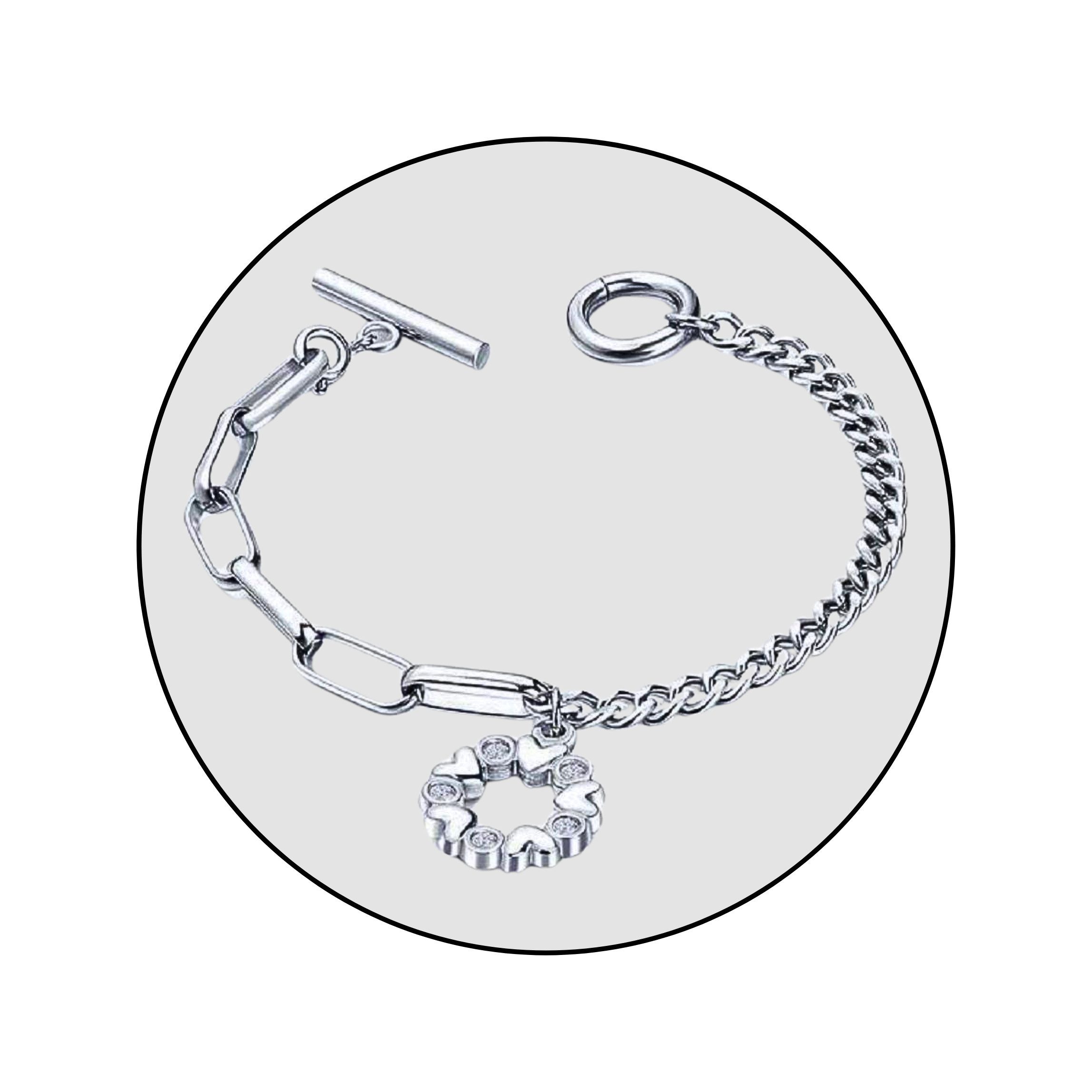 GOLDKLEIN Armband Edelstahl Herzring Zirkonia Schmuck Armkette Gliederarmband, Damen, inkl. Geschenkbox