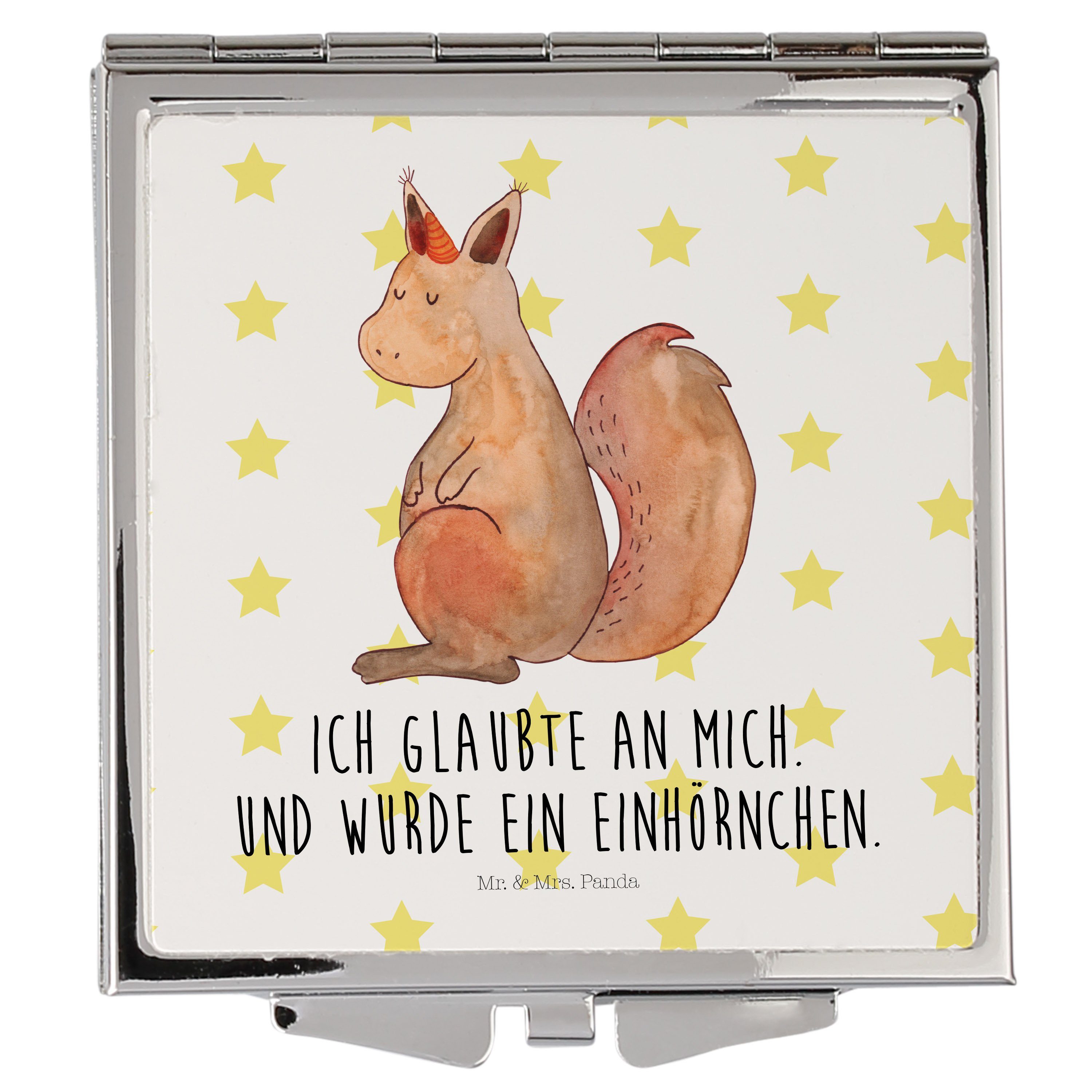 Mr. & Mrs. Panda Kosmetikspiegel Einhörnchen Glaube - Weiß - Geschenk, Unicorn, Spiegel, Eichhörnchen, (1-St)