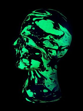 PSYWORK Dekofigur Schwarzlicht Deko Kopf "Glowhead" Schwarz-Gelb, UV-aktiv, leuchtet unter Schwarzlicht