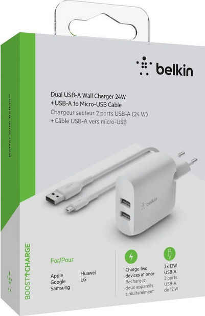Belkin Dual USB-A Ladegerät incl. Micro-USB Kabel 1m 24W USB-Ladegerät