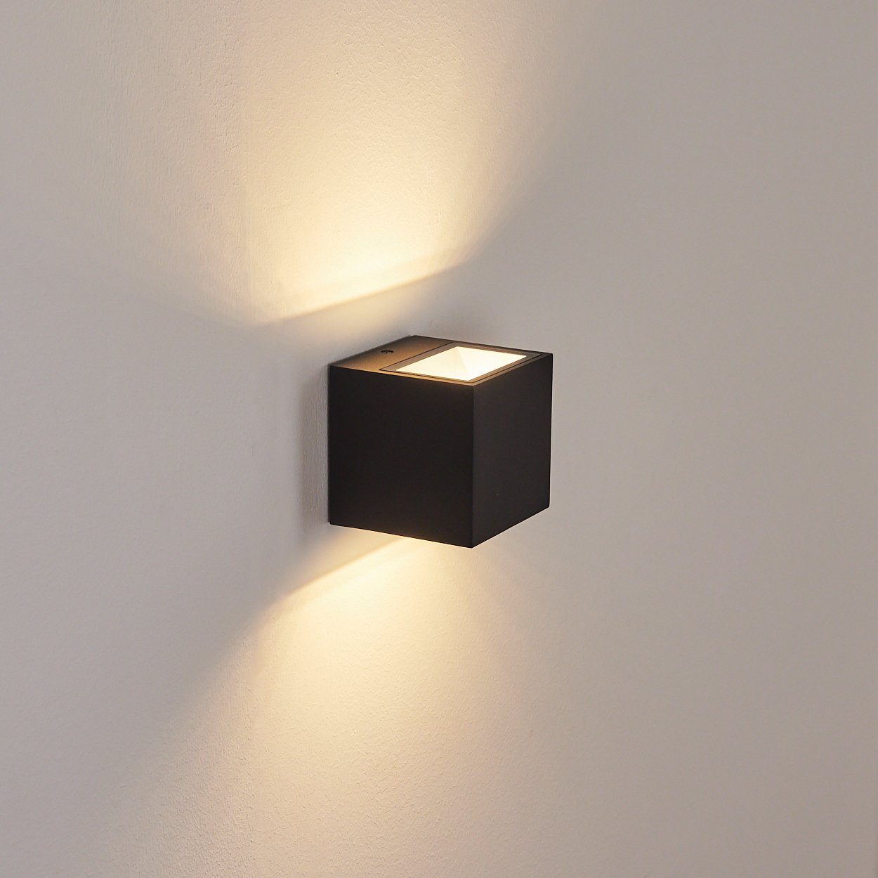 »Meida« hofstein 850 Schwarz, eckige Lumen, Außenleuchte Wandlampe in Außen-Wandleuchte Außenmoderne Down, aus LED mit 1xLED Kelvin, & IP54 9 Watt, 3000 Up Metall