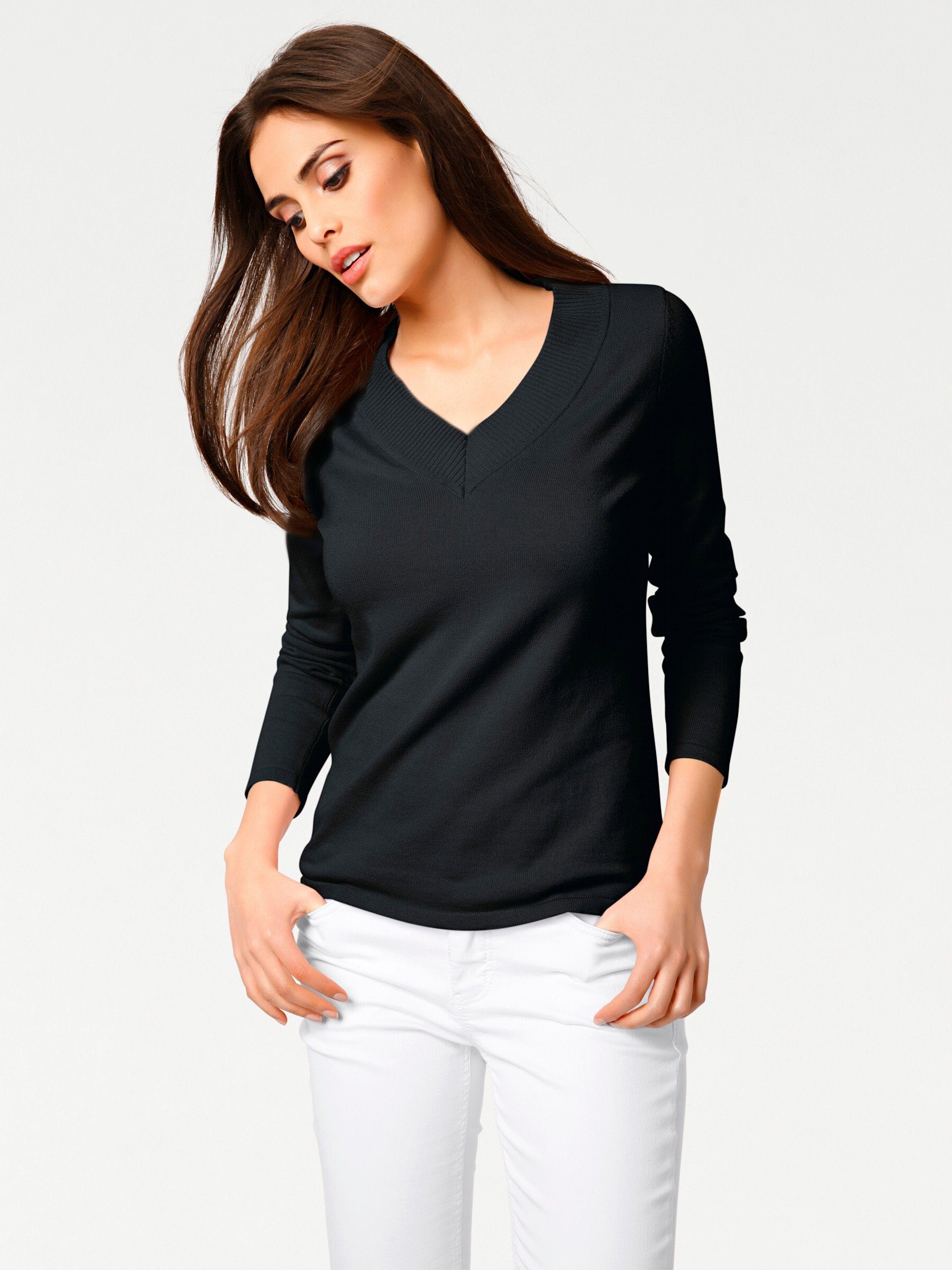 heine Strickpullover V-Pullover Langarm Feinstrick