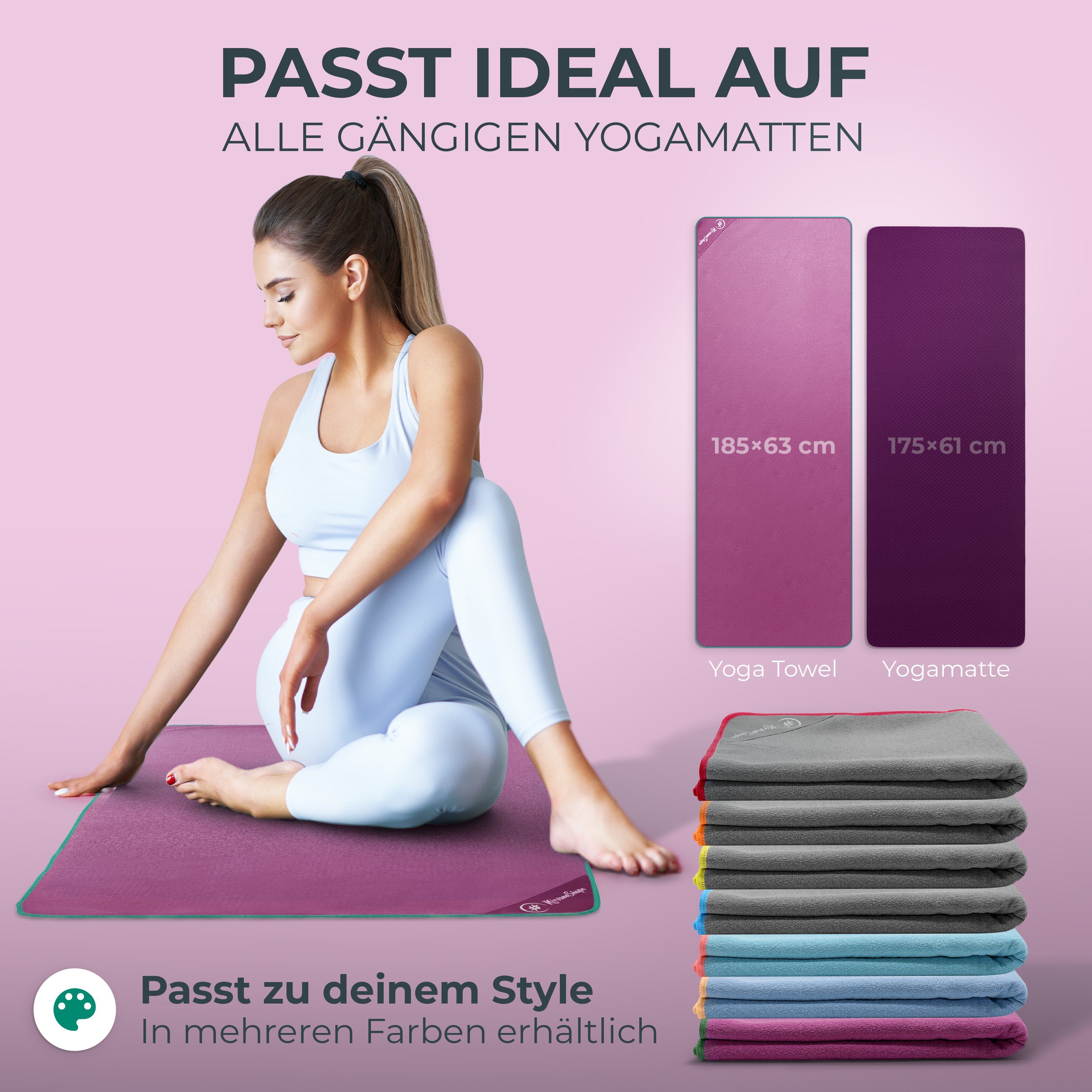 NirvanaShape Sporthandtuch Yoga Handtuch mit Antirutsch-Noppen, Yogatuch-Auflage für Yogamatte, Microfaser, +Yoga Einführungs eBook, Yogatuch-Auflage Saugstark, – Bild 4 von 5
