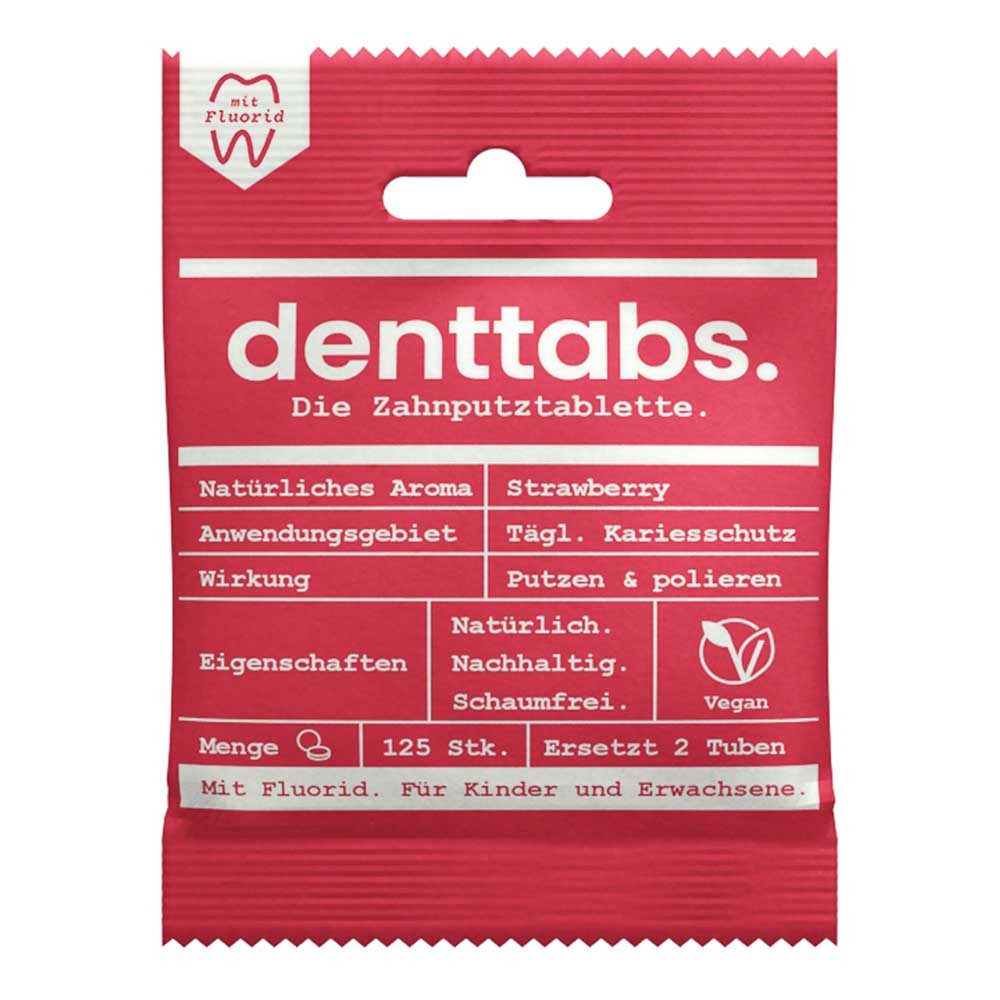 Denttabs Zahnpasta Zahnputztabletten - Strawberry mit Fluorid 125Stk