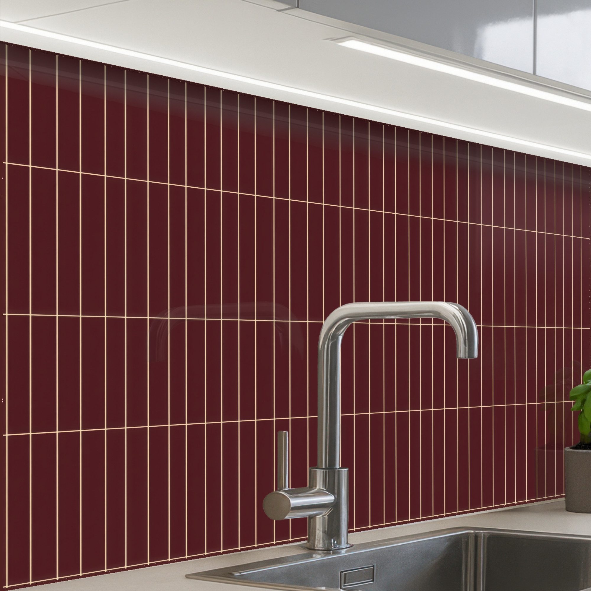 KitchenYeah Küchenrückwand Muster selbstklebend (keine Folie) Linien - Muster - Bordeaux, (1-tlg), Spritzschutz, Küche, Rückwand, Küchenwand, Küchenfront, 30x20 cm