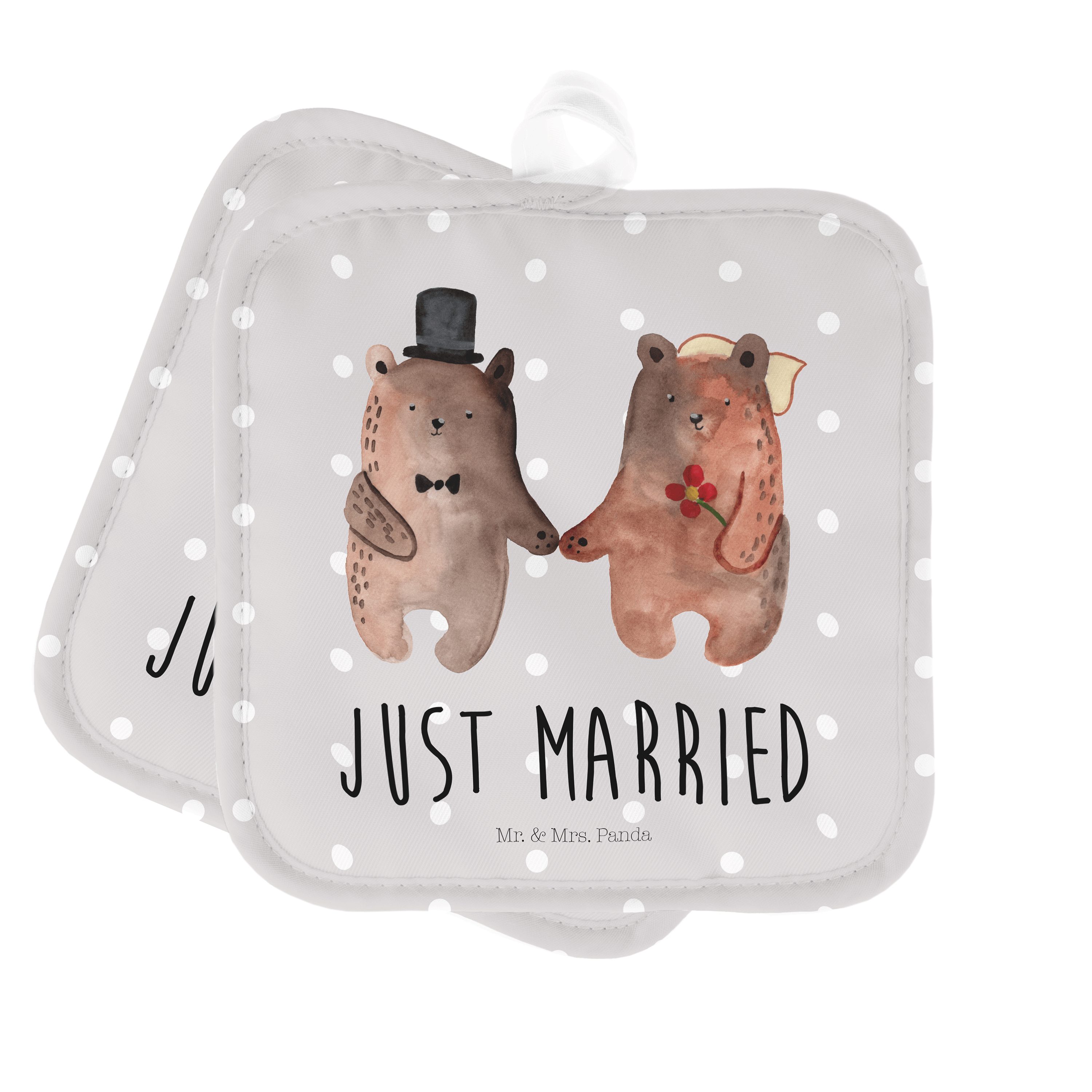 Mr. & Mrs. Panda Topflappen Bär Heirat - Grau Pastell - Geschenk, Topflappen, Teddybär, Ofenhands, (1-tlg)