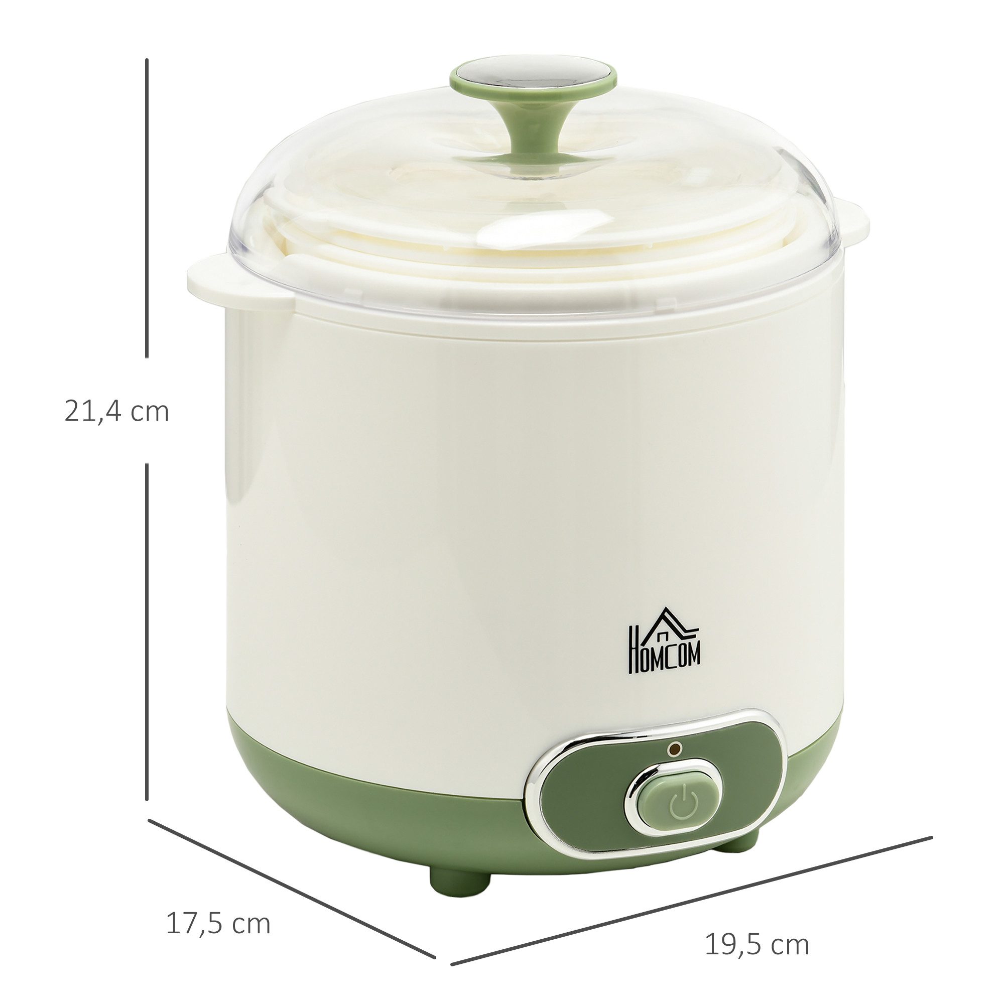 HOMCOM Joghurtbereiter 1,5 L Joghurtmaschine mit Sieb, Deckel, 2 Portionsbehälter, je 1500 ml, für griechischen Joghurt, für 3–5 Personen, 19,5x17,5x21,4 cm, Weiß