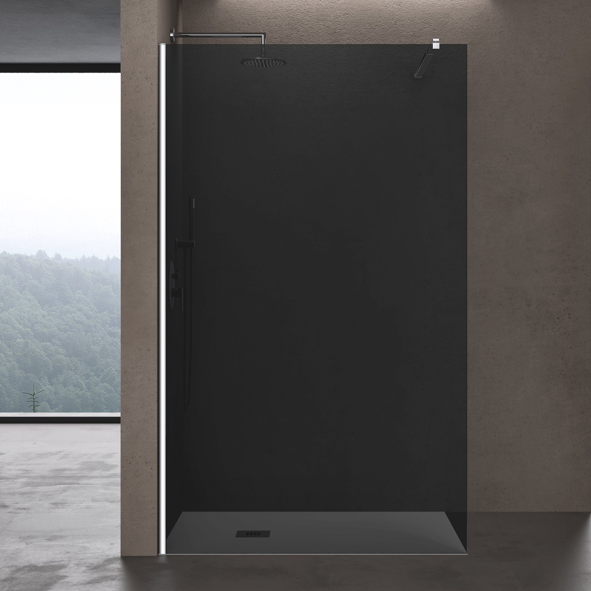 doporro Walk-in-Dusche Duschwand für Dusche Duschabtrennung schwarz Profil Nano Glas, Einscheibensicherheitsglas