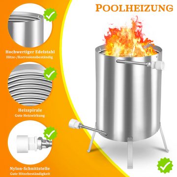 UISEBRT Pool-Wärmepumpe Poolheizung mit Feuer Poolheizung Holz Feuertonne mit Heizspirale, aus 100% Edelstahl