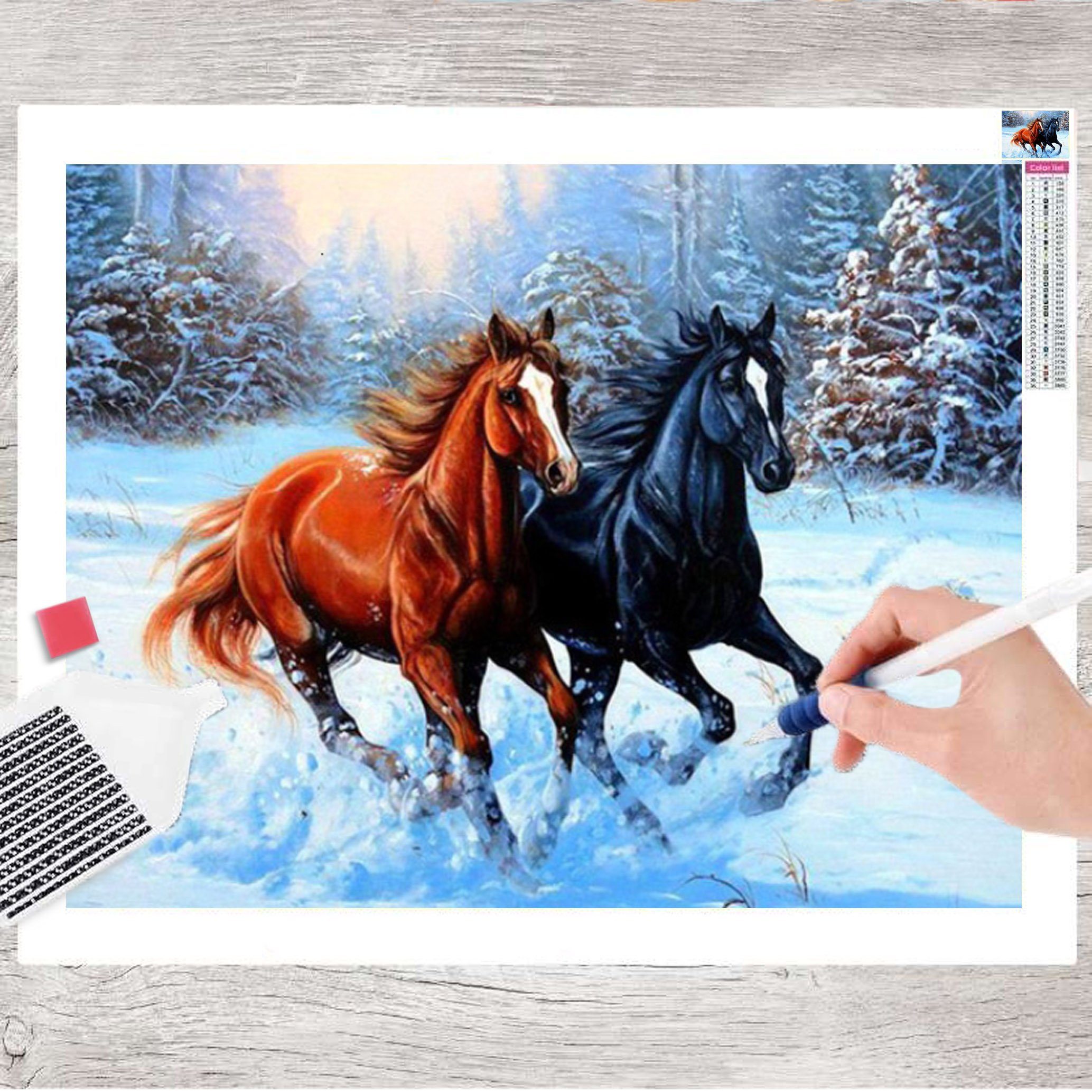 Gemälde GOLDEN Diamond Painting zubehör bilder Weihnachten 30 x 40cm (Pferd)