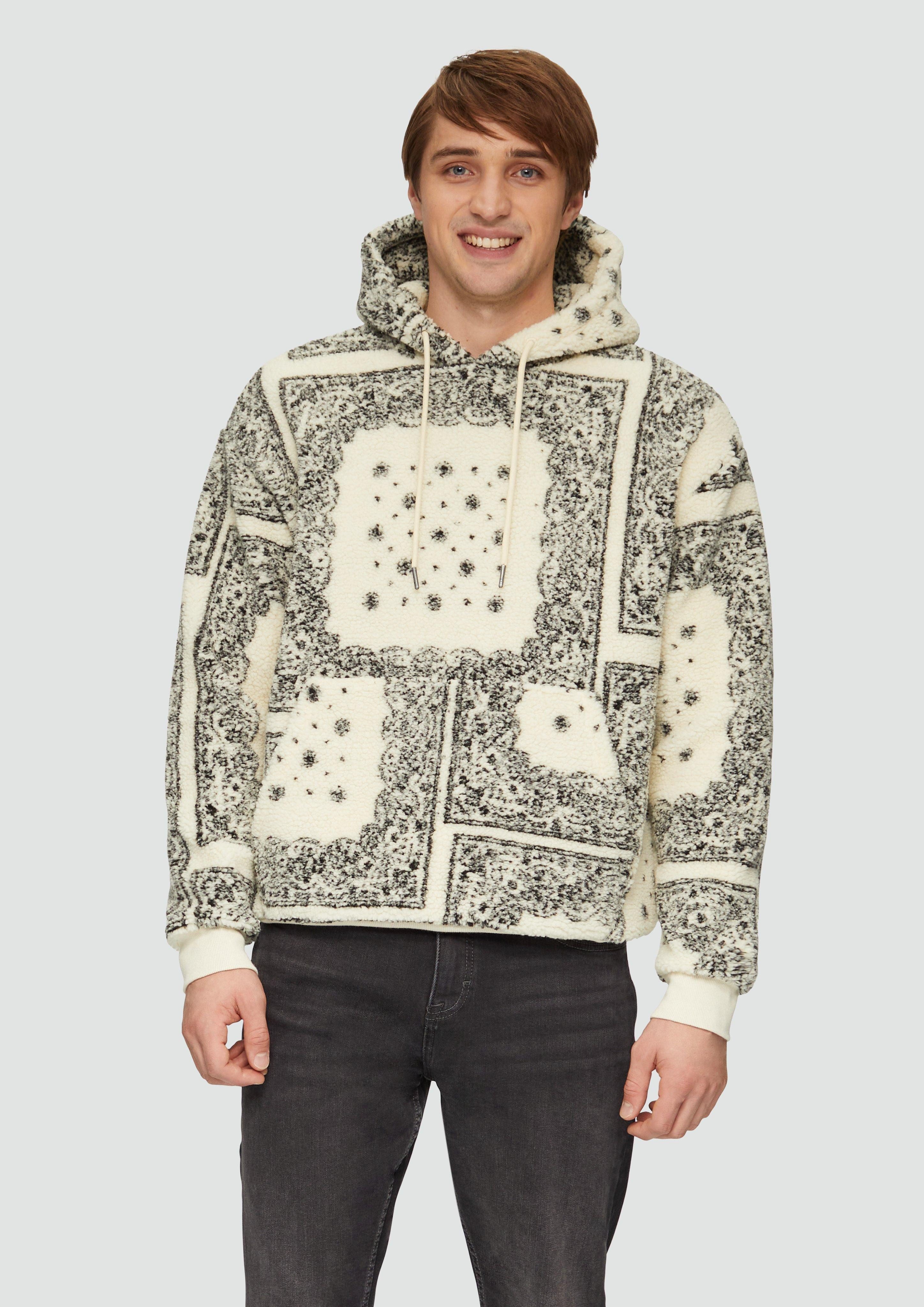 QS Outdoorjacke Sweatshirt aus Teddyplüsch im All-over-Print