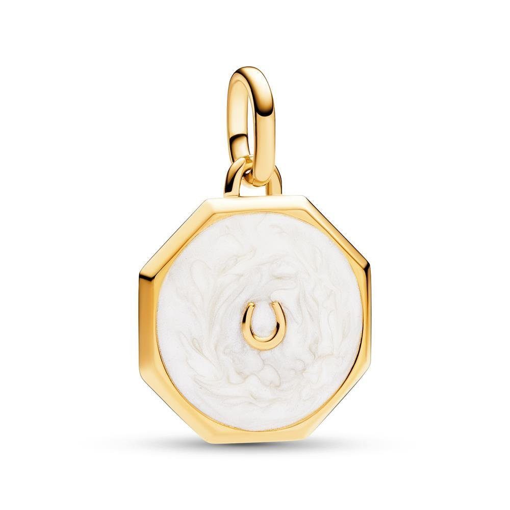 Pandora Charm-Einhänger Glückshufeisen Medaillon für Damen mit Emaille von PANDORA, IP Gold