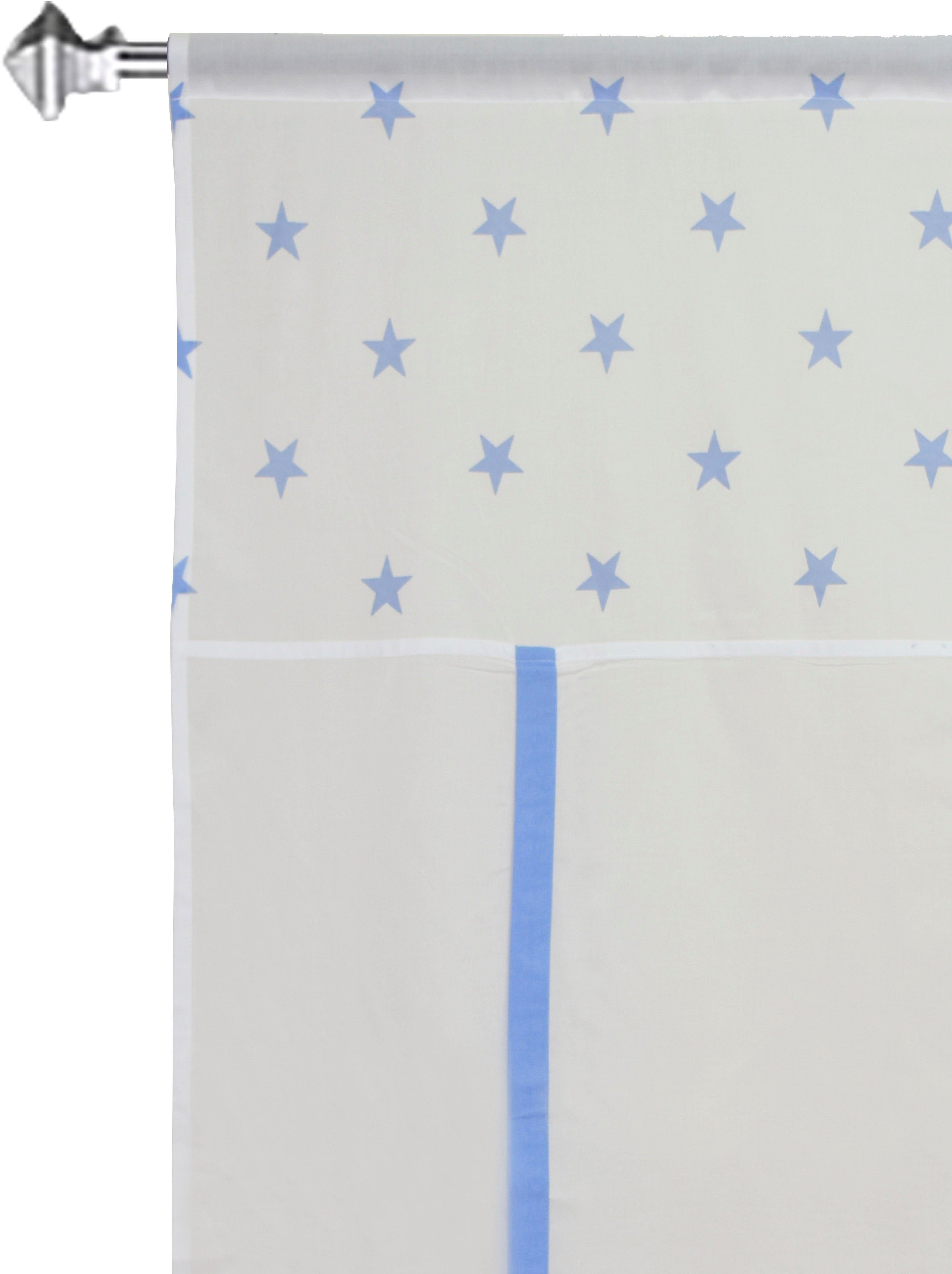 St), Stangendurchzug Baumwolloptik (1 Bindegardine halbtransparent, Lüttenhütt, Stern, weiß/blau