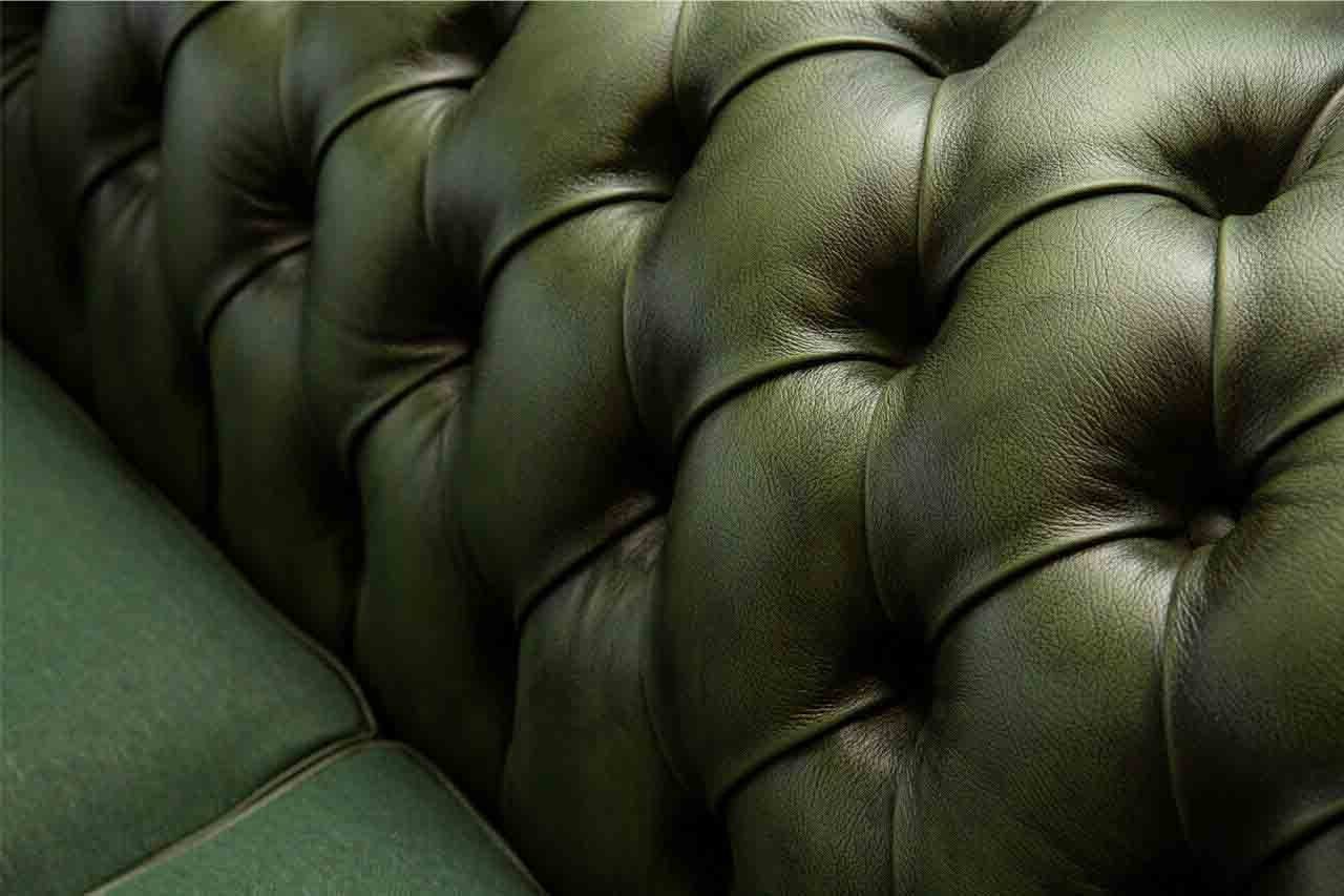 CHESTERFIELD LEDER AUS GRÜNER 3-SITZER-SOFA WOLLE JVmoebel Sofa UND GRÜNEM