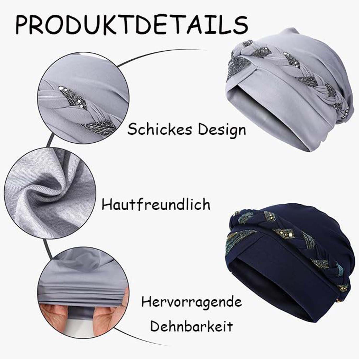 Zaewry Kopftuch Chemo Turban für Damen, Kopfbedeckung Beanie Mütze – Bild 3 von 5